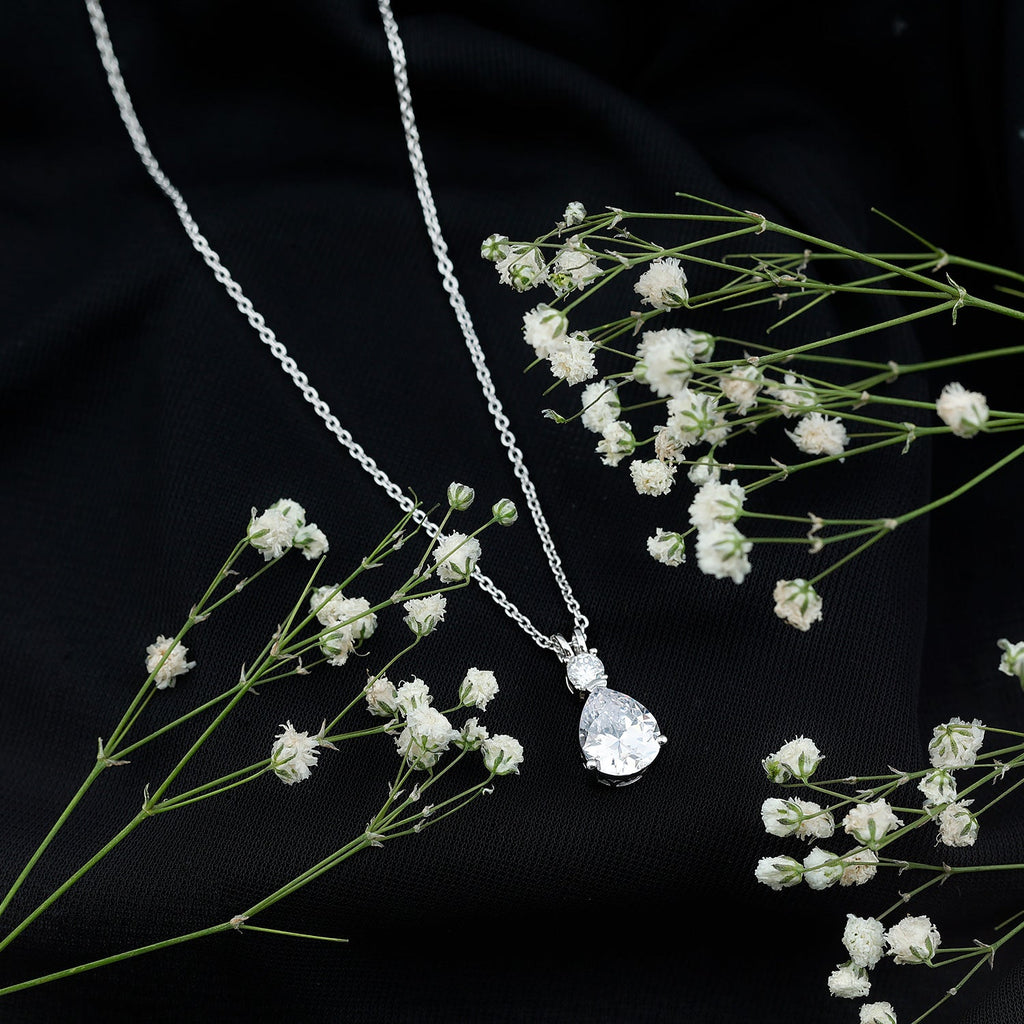 Certified Cubic Zirconia Pear Drop Pendant Necklace with Chain