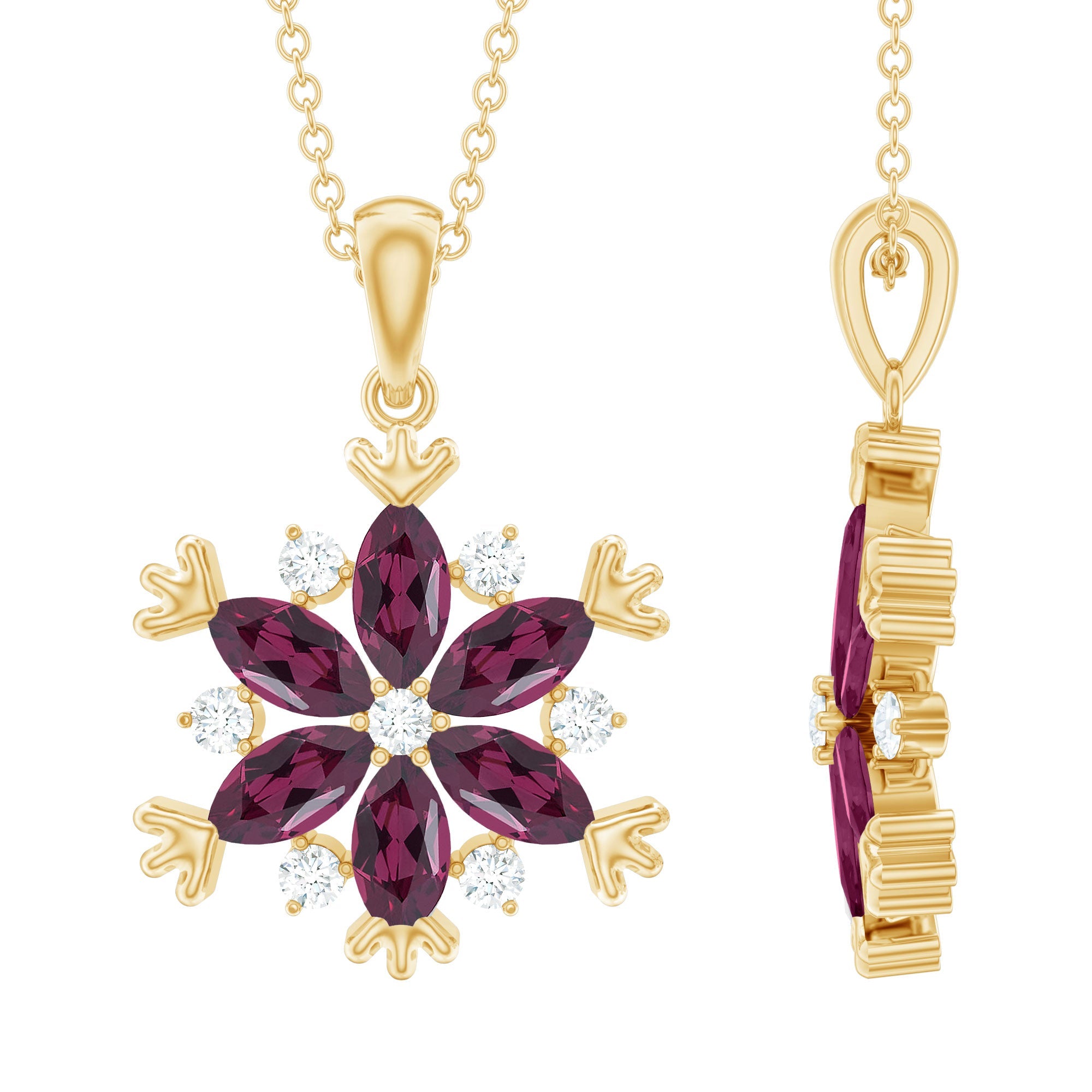 Rhodolite Garnet Flower Necklace in Gold Plated Silver