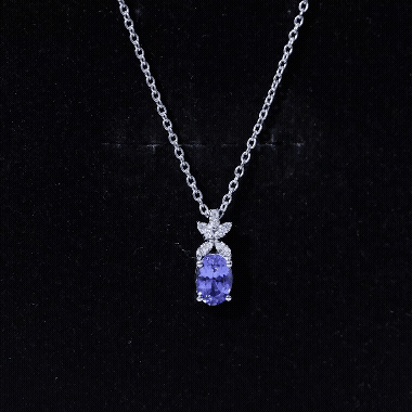 Oval Shaped 5X7 MM Tanzanite Drop Necklace with Diamond