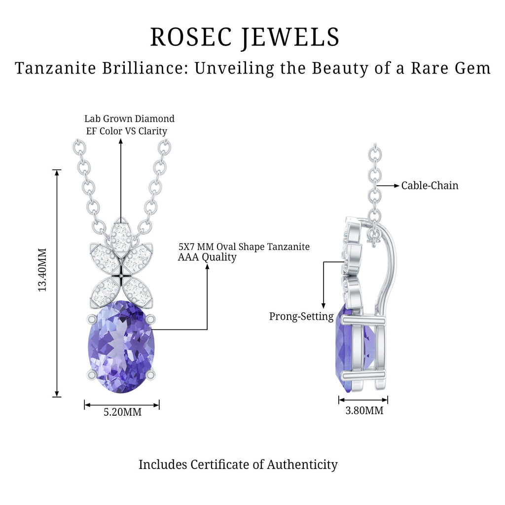 Oval Shaped 5X7 MM Tanzanite Drop Necklace with Diamond