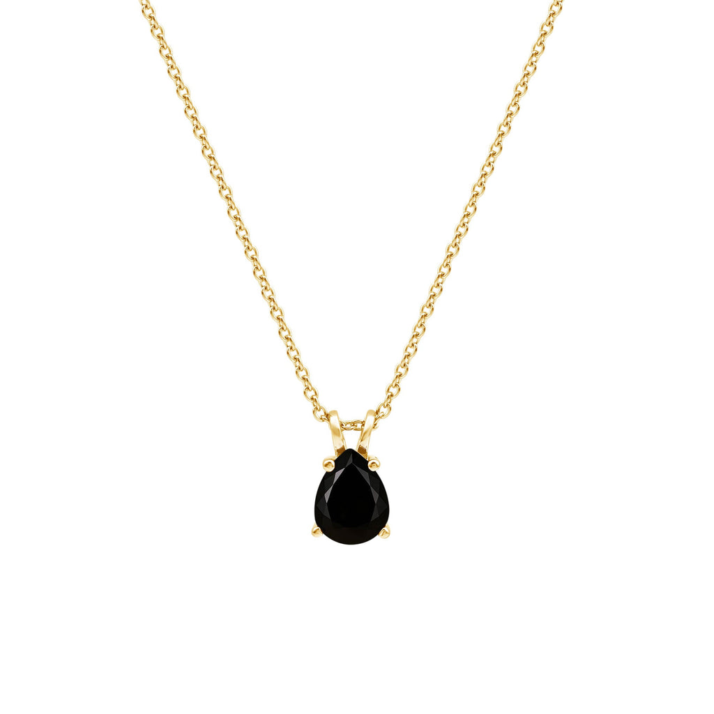 Pear Shaped Black Onyx Solitaire Necklace with Silver Chain