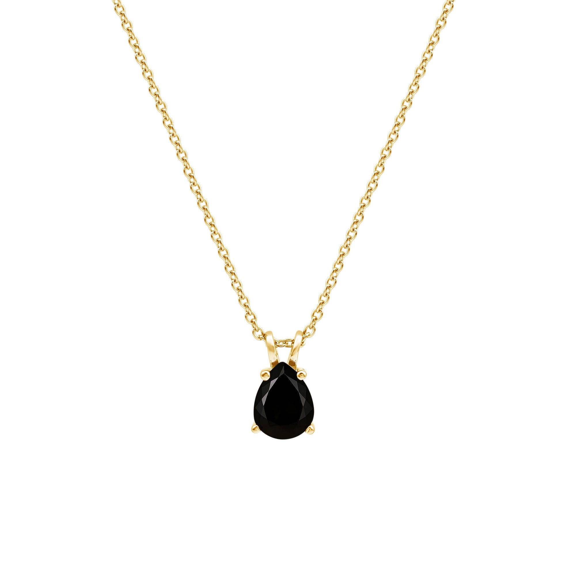 Pear Shaped Black Onyx Solitaire Necklace with Silver Chain