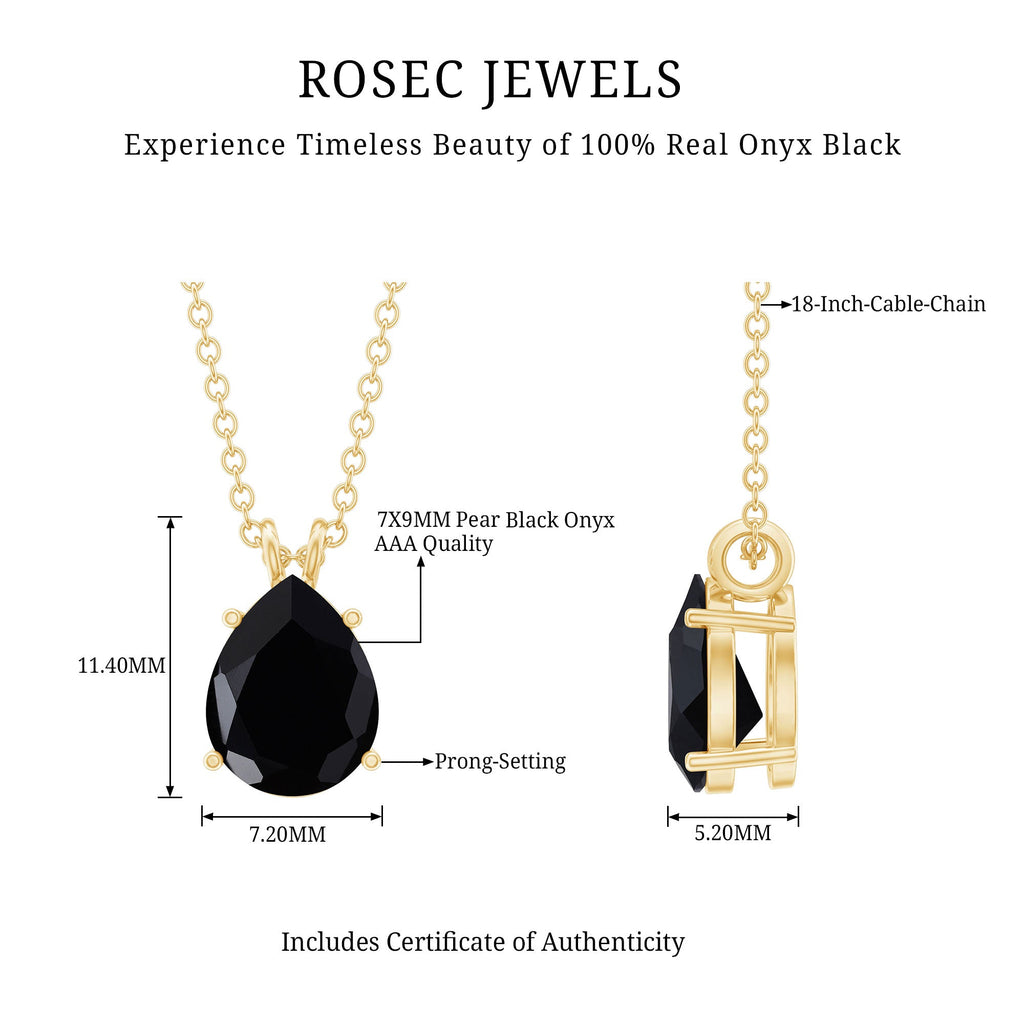 Pear Shaped Black Onyx Solitaire Necklace with Silver Chain