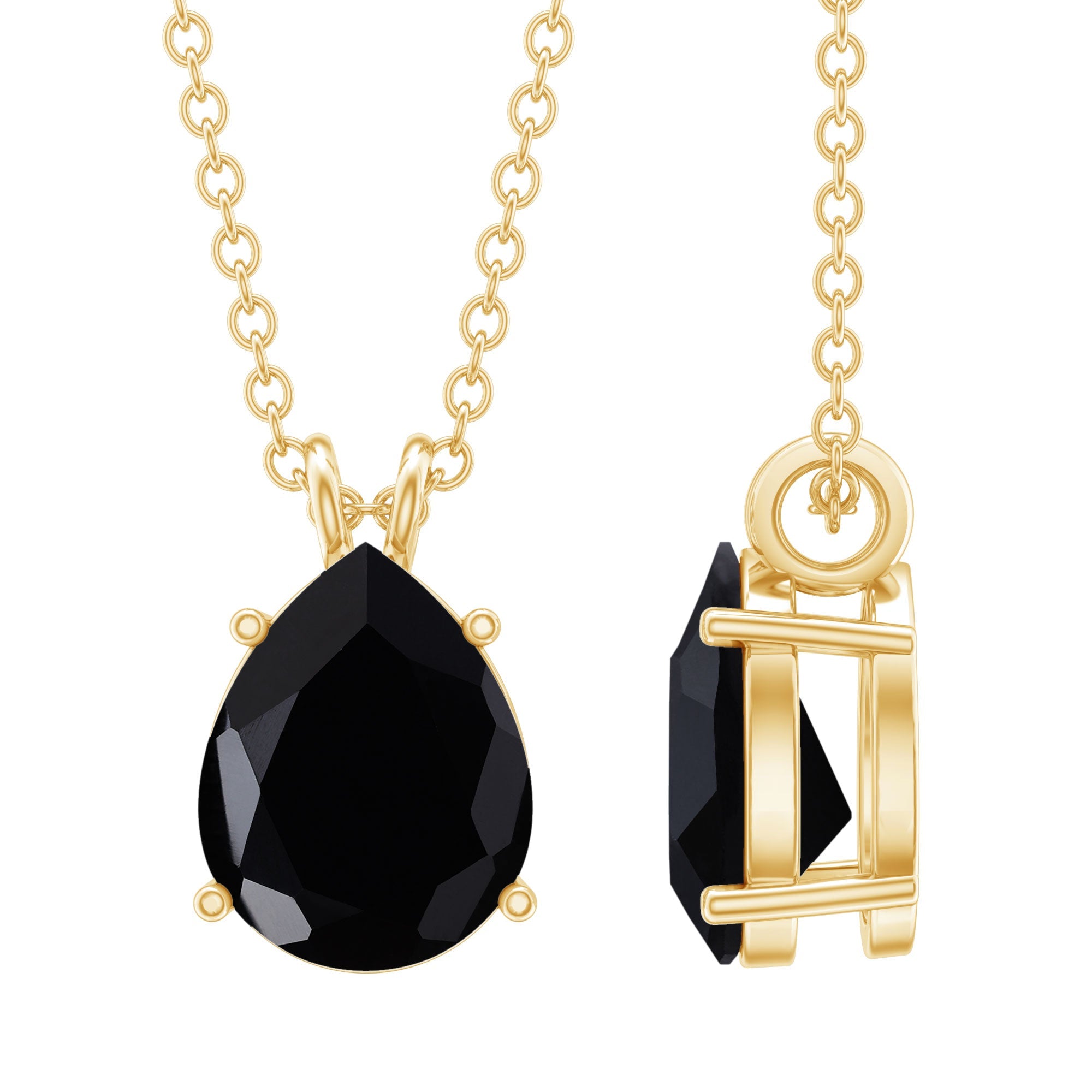 Pear Shaped Lab Created Black Diamond Solitaire Necklace with Chain