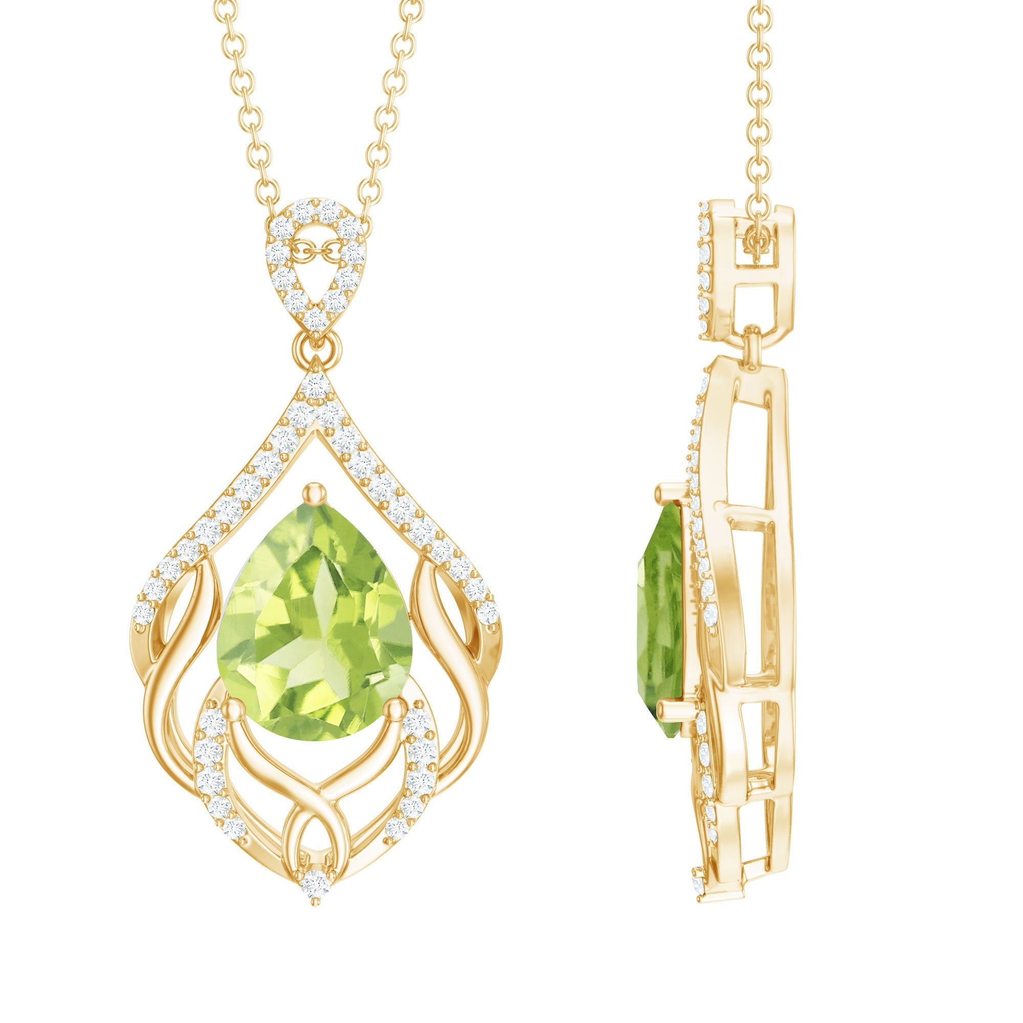 Designer Peridot and Diamond Bridal Statement Necklace