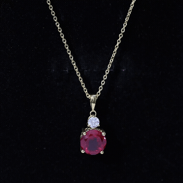 Certified Lab Created Ruby Solitaire Necklace with Moissanite
