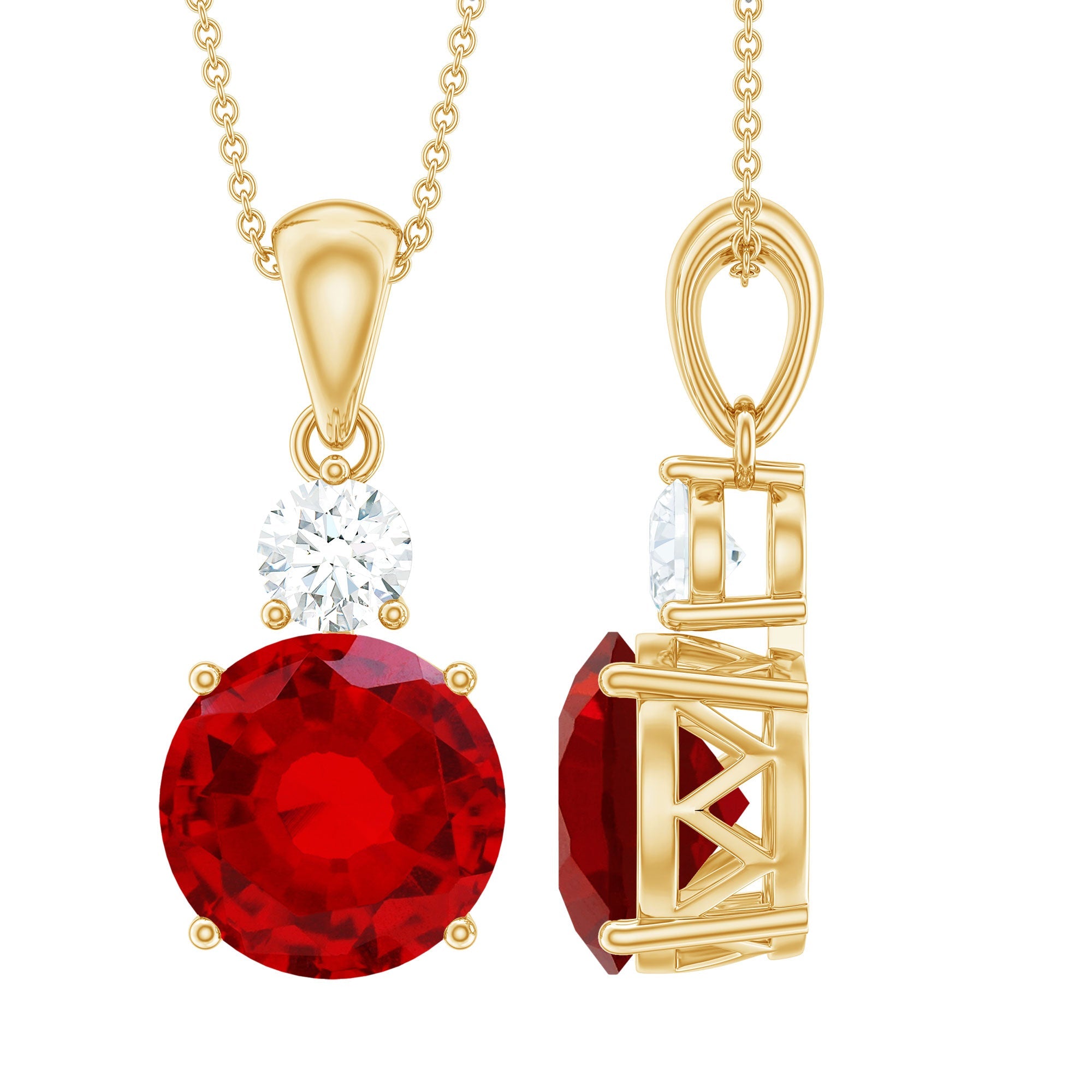 Certified Lab Created Ruby Solitaire Necklace with Moissanite
