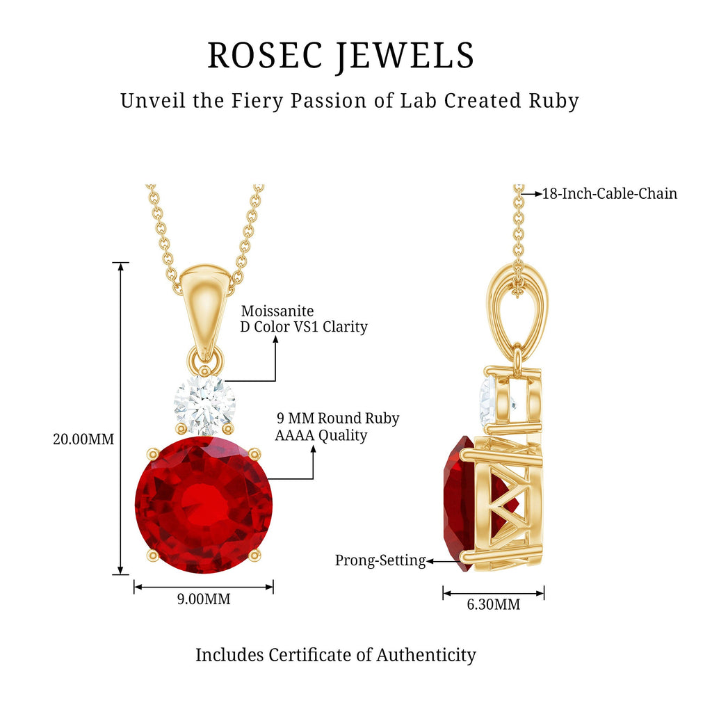 Certified Lab Created Ruby Solitaire Necklace with Moissanite