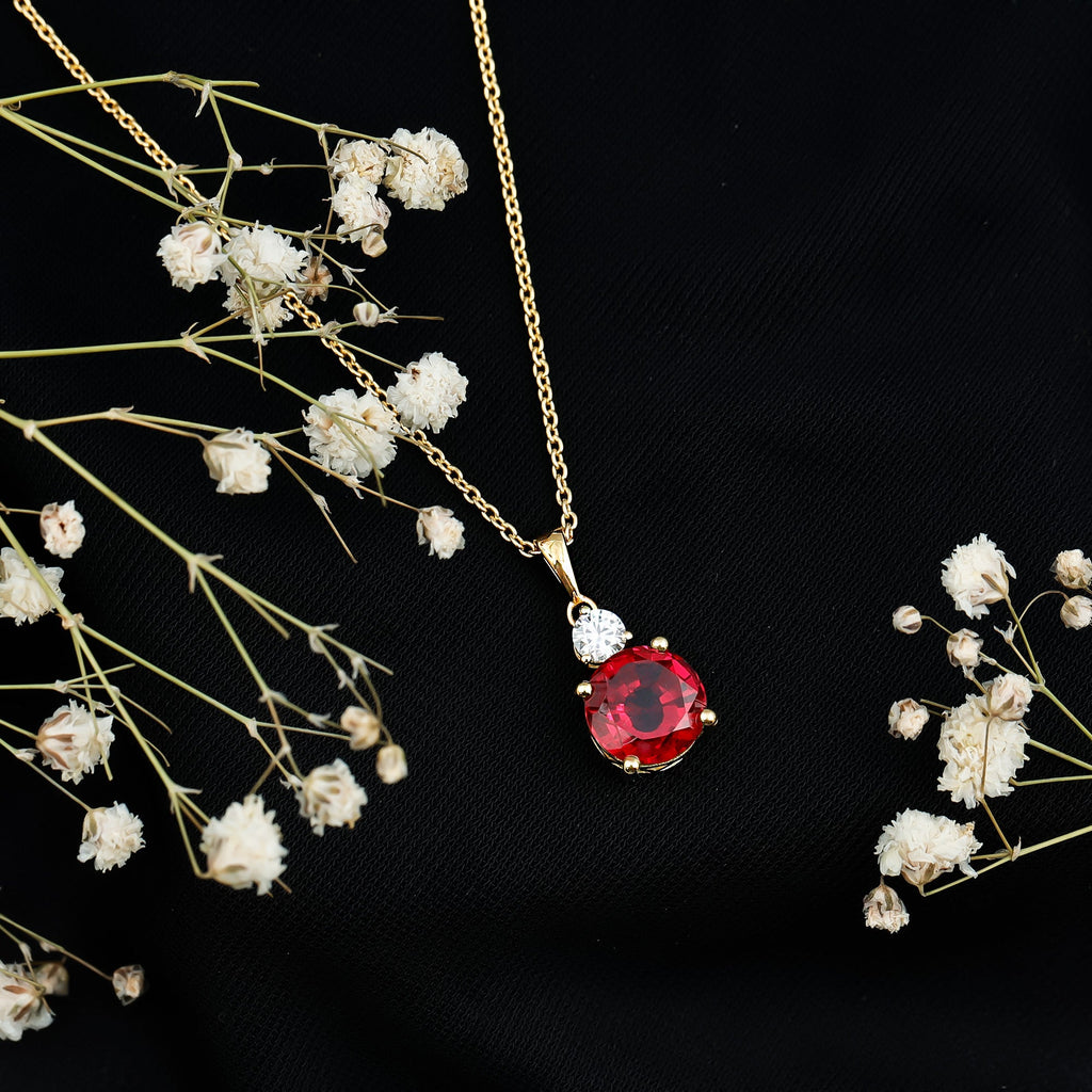Certified Lab Created Ruby Solitaire Necklace with Moissanite