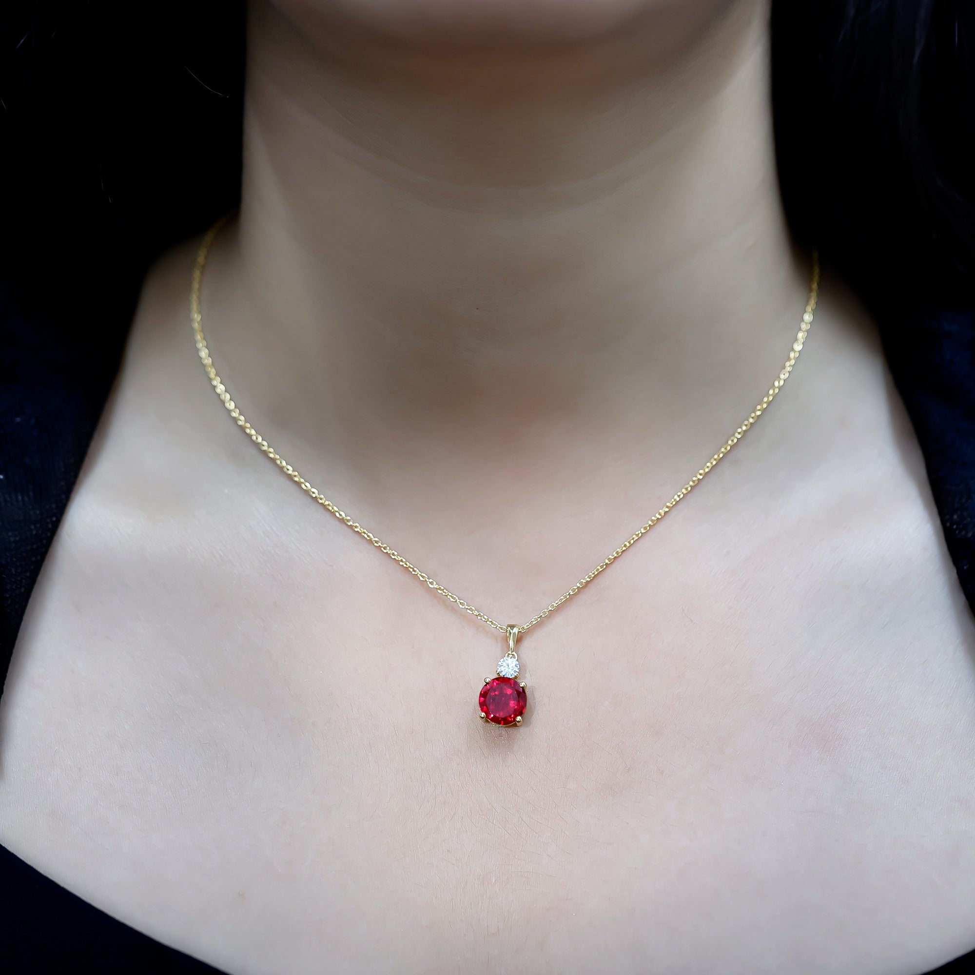 Certified Lab Created Ruby Solitaire Necklace with Moissanite