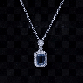Genuine London Blue Topaz Emerald Cut Necklace with Diamond Halo