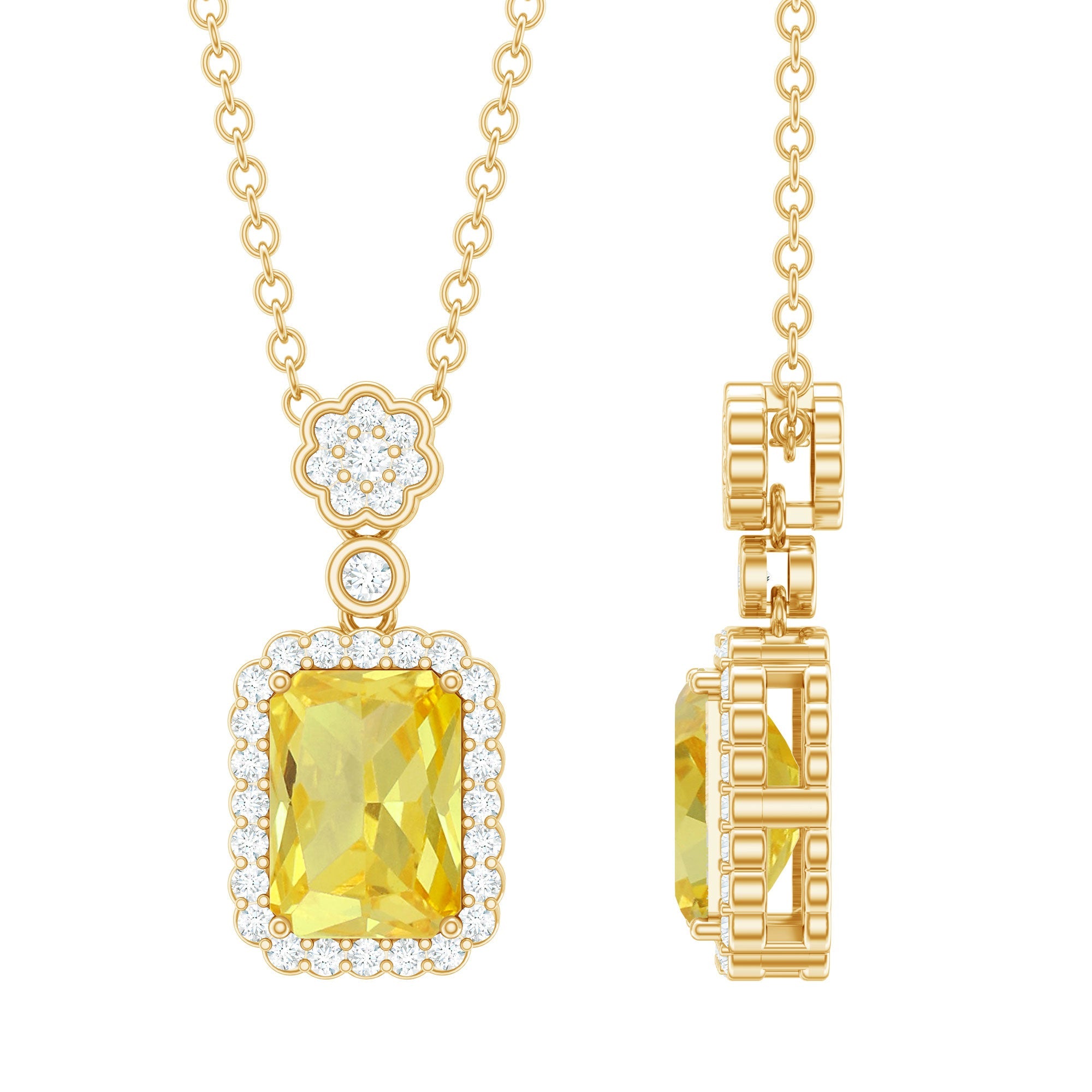Vintage Inspired Lab Created Yellow Sapphire Necklace with Diamond