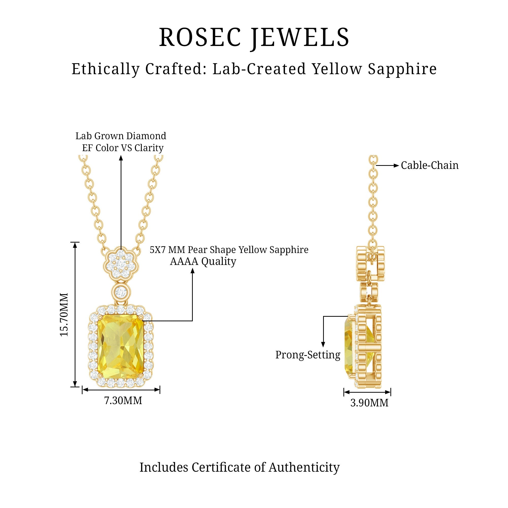 Vintage Inspired Lab Created Yellow Sapphire Necklace with Diamond