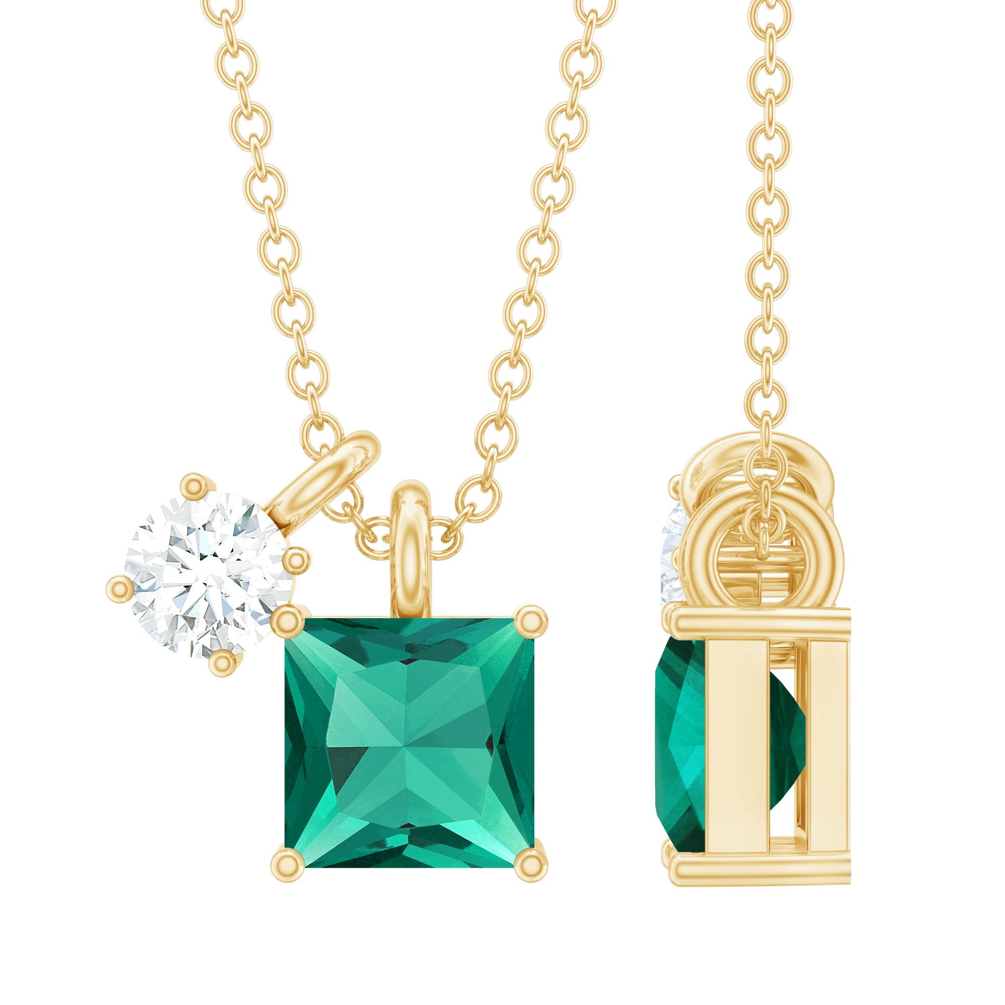 Princess Cut Lab Created Emerald Promise Necklace With Chain