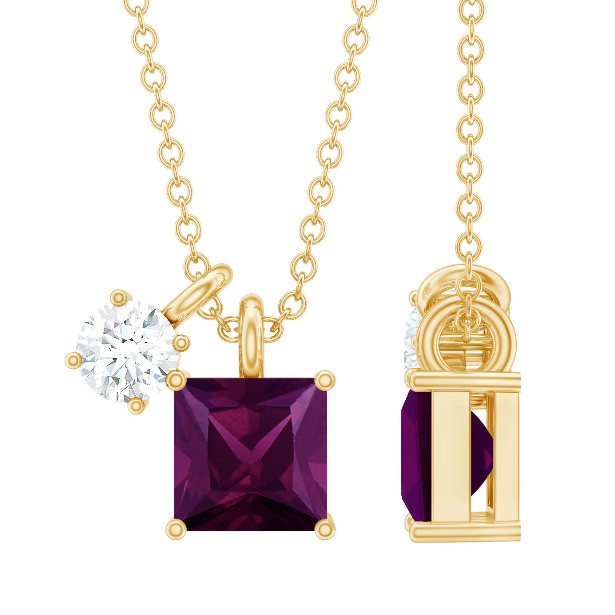 Birthstone Charm Necklace With Rhodolite Garnet and Moissanite