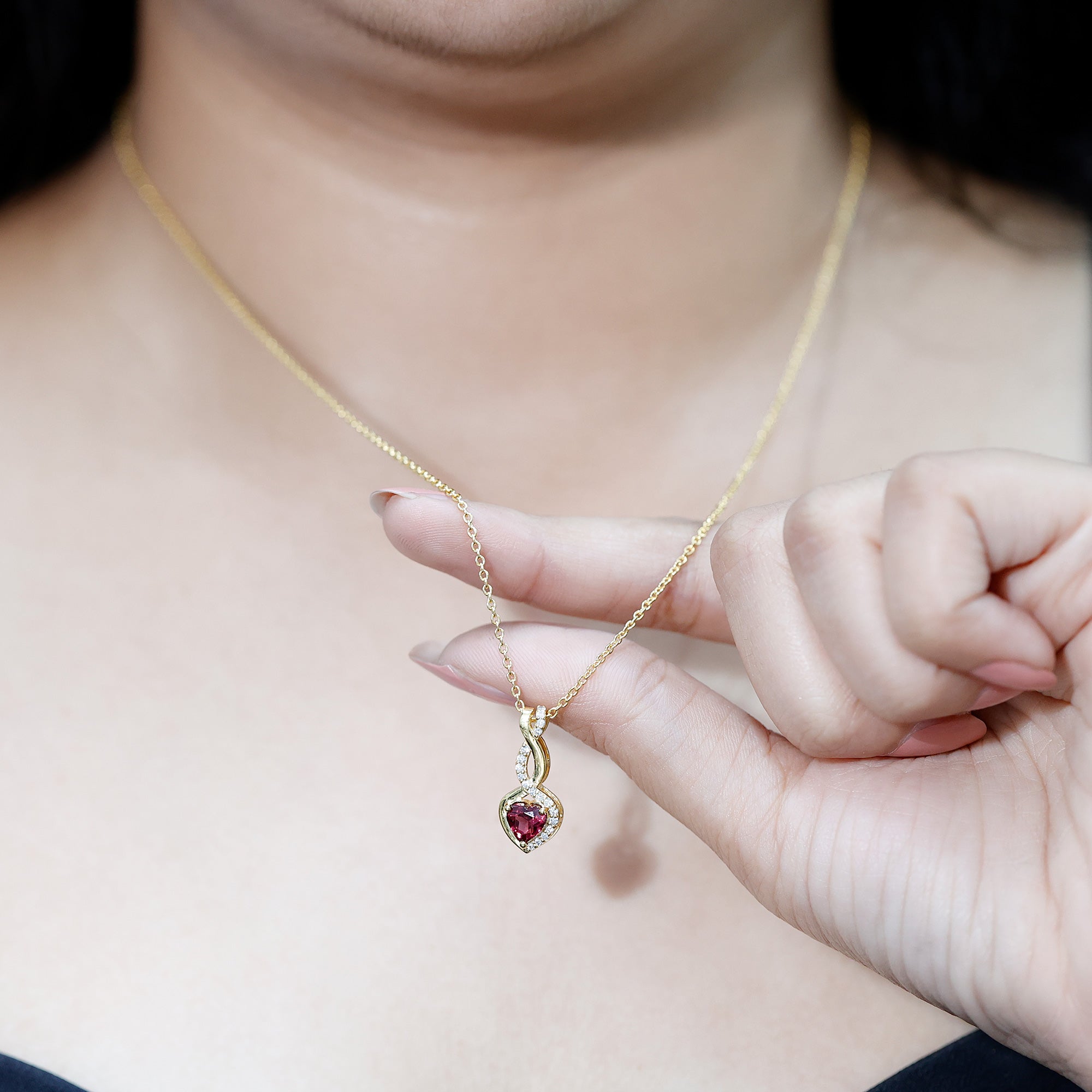 Rhodolite Garnet Heart and Infinity Necklace With Diamonds