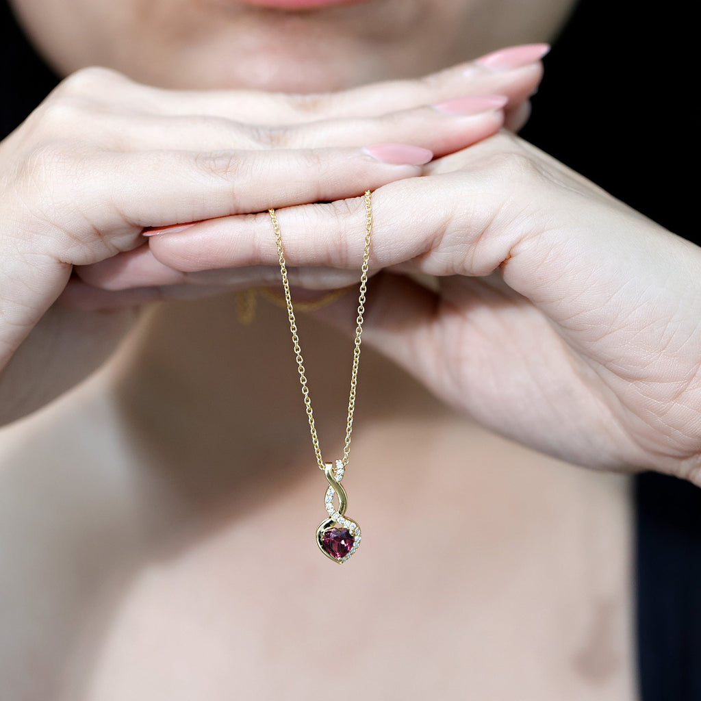 Rhodolite Garnet Heart and Infinity Necklace With Diamonds