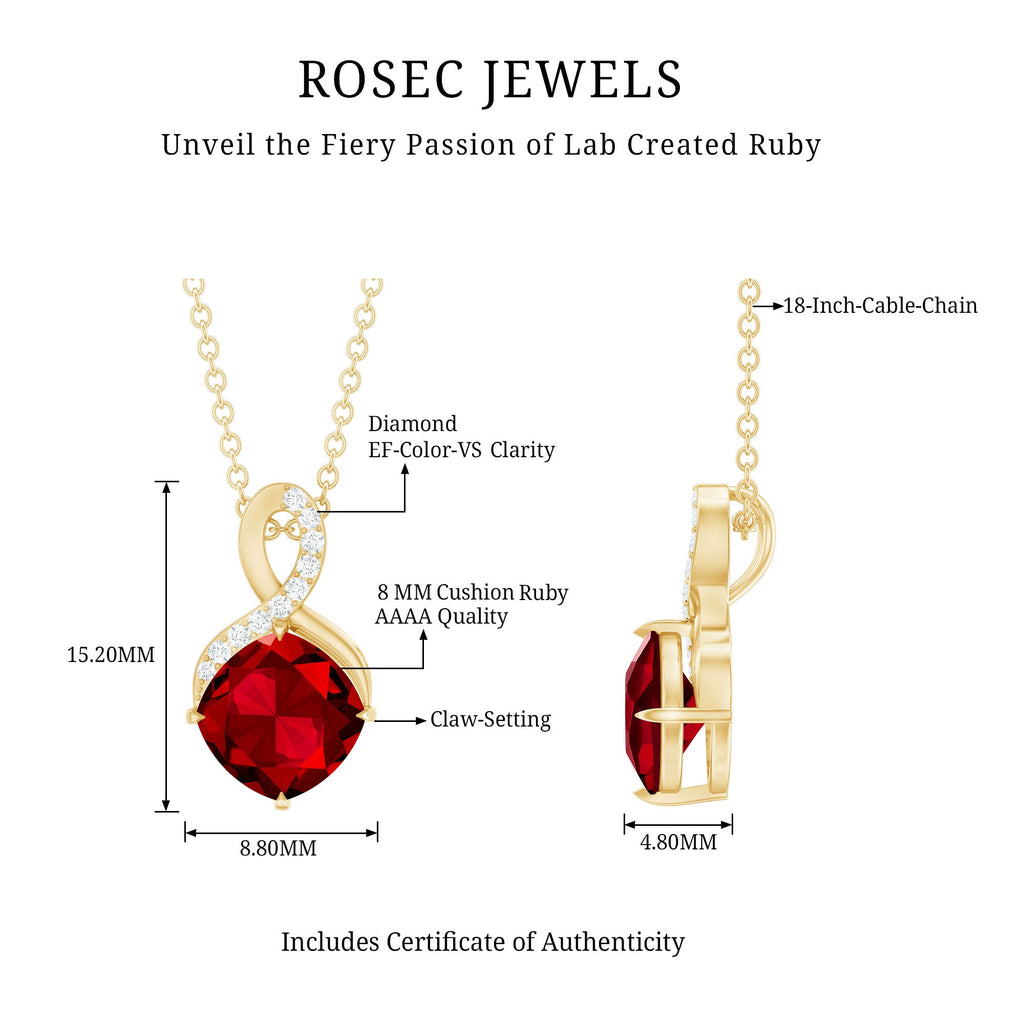 8 MM Lab Created Ruby and Diamond Infinity Necklace with Chain