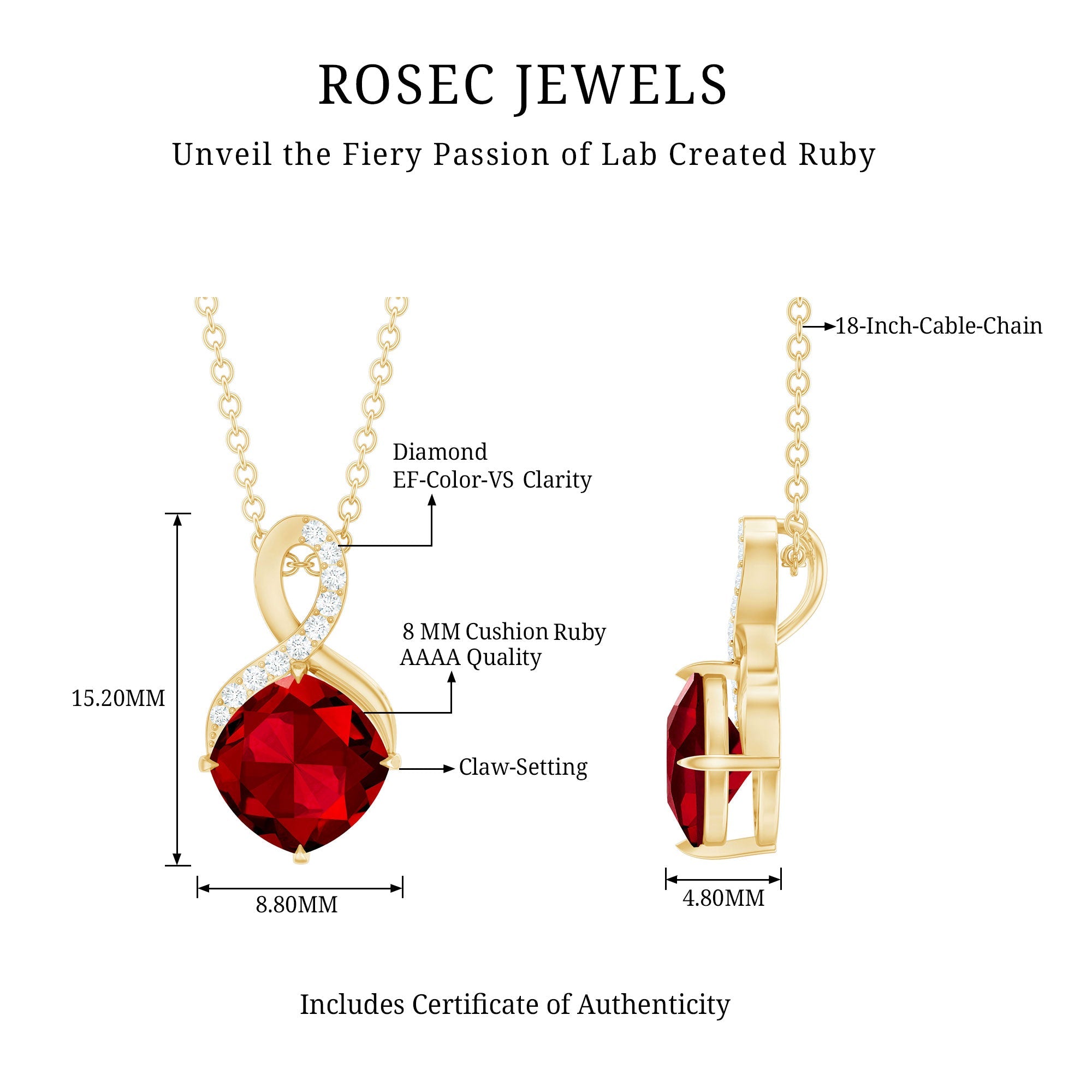 8 MM Lab Created Ruby and Diamond Infinity Necklace with Chain