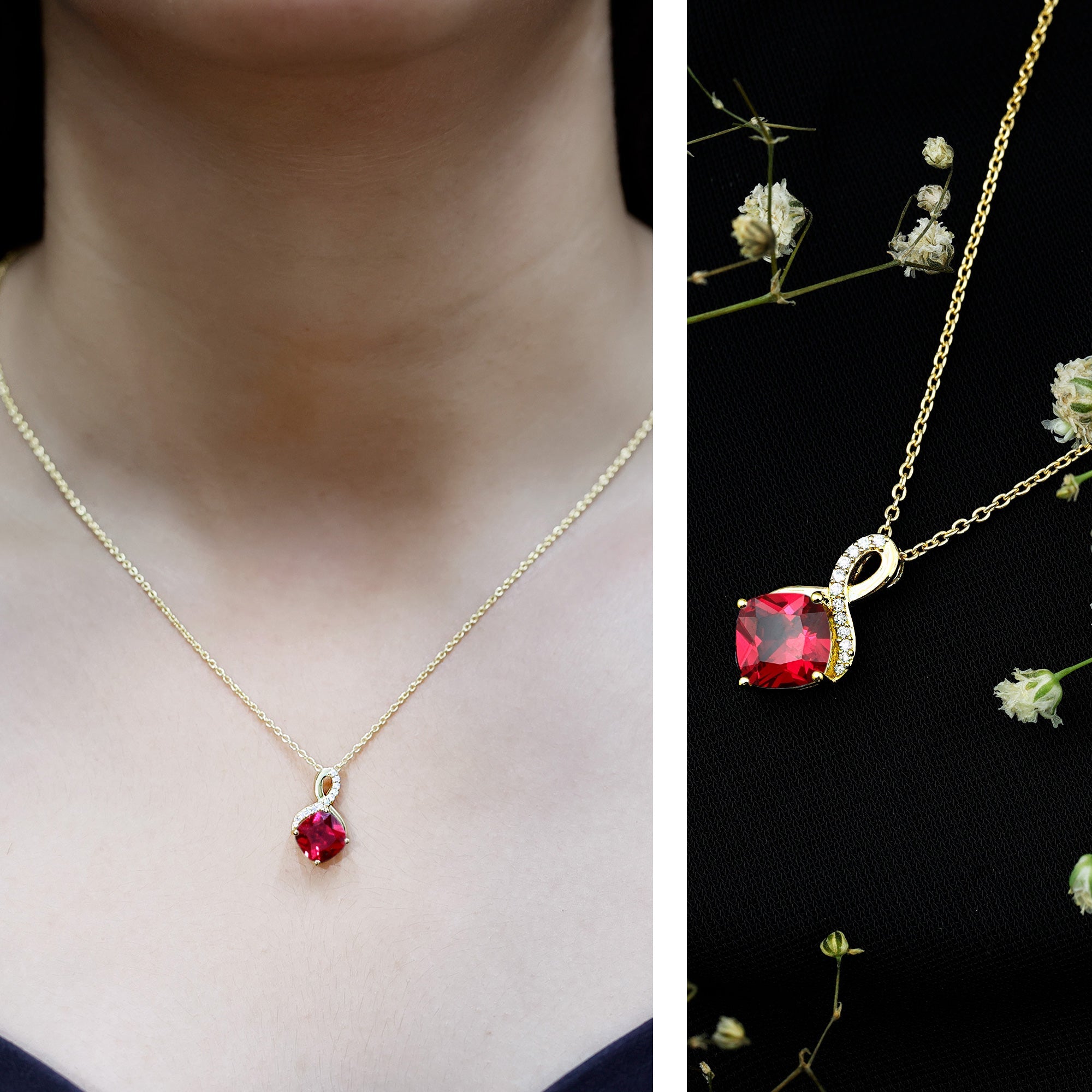 8 MM Lab Created Ruby and Diamond Infinity Necklace with Chain