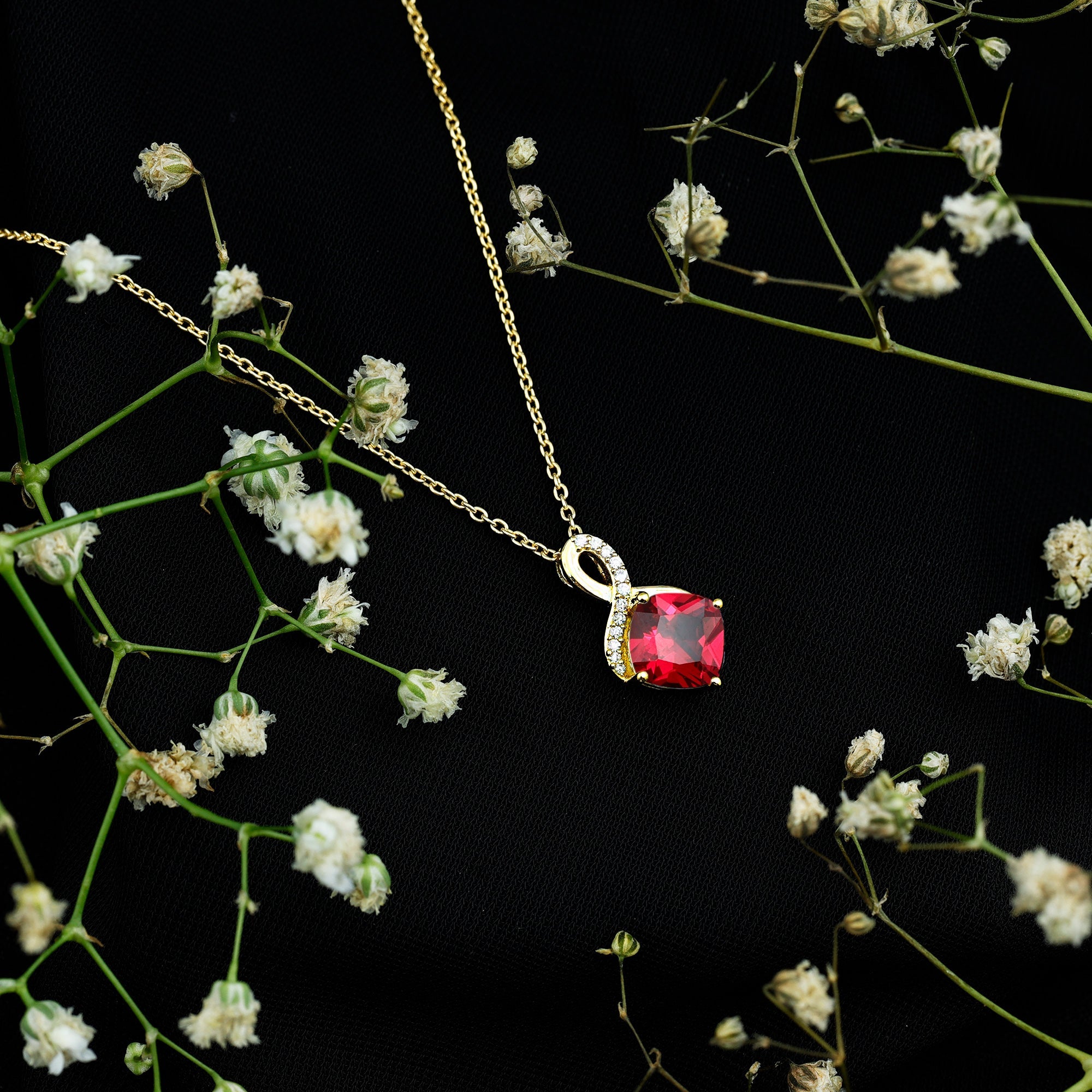 8 MM Lab Created Ruby and Diamond Infinity Necklace with Chain