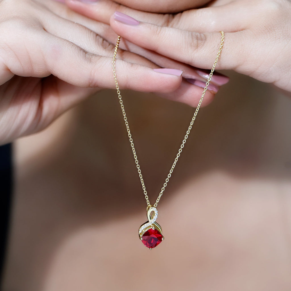 8 MM Lab Created Ruby and Diamond Infinity Necklace with Chain