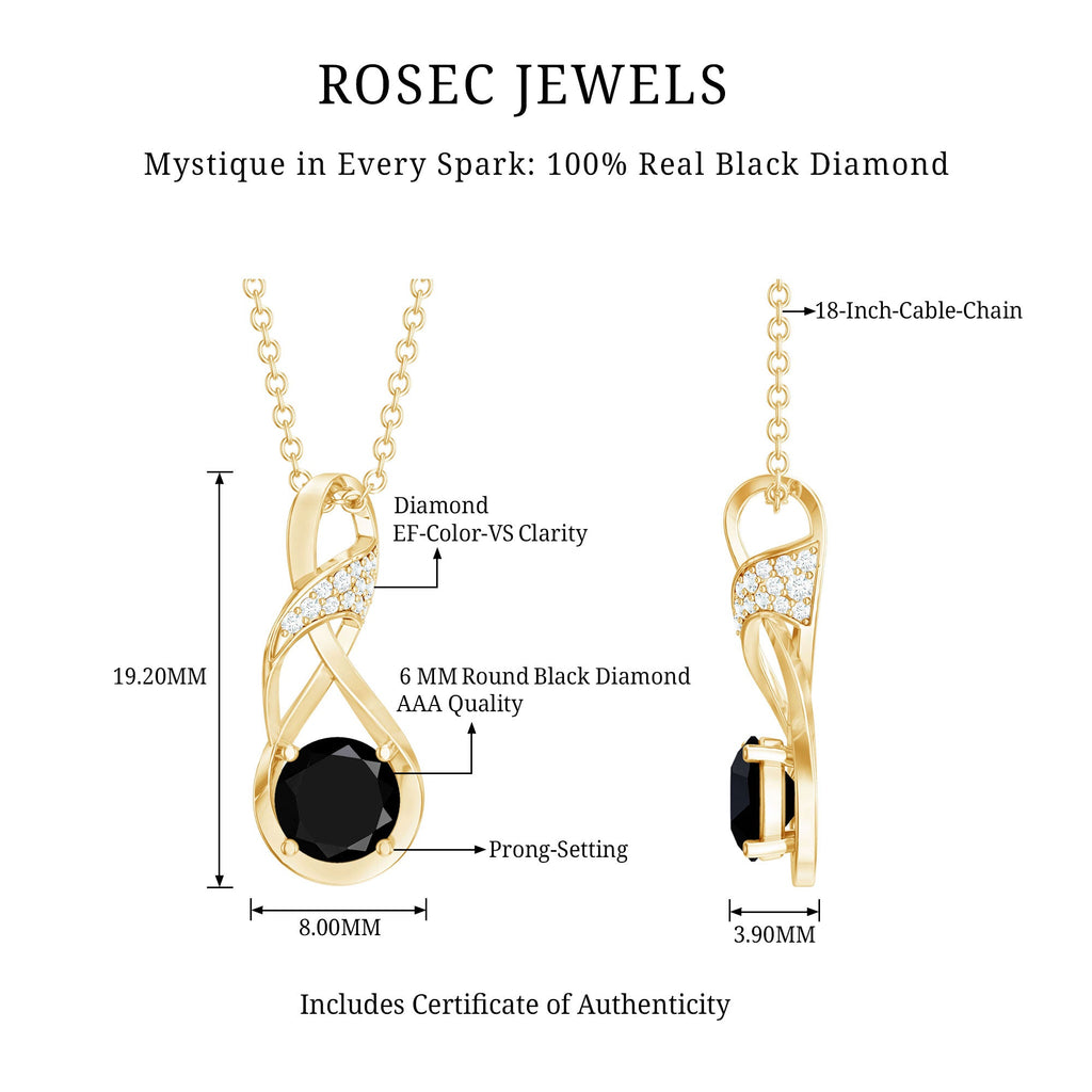 Genuine Black Diamond Infinity Necklace with Silver Chain