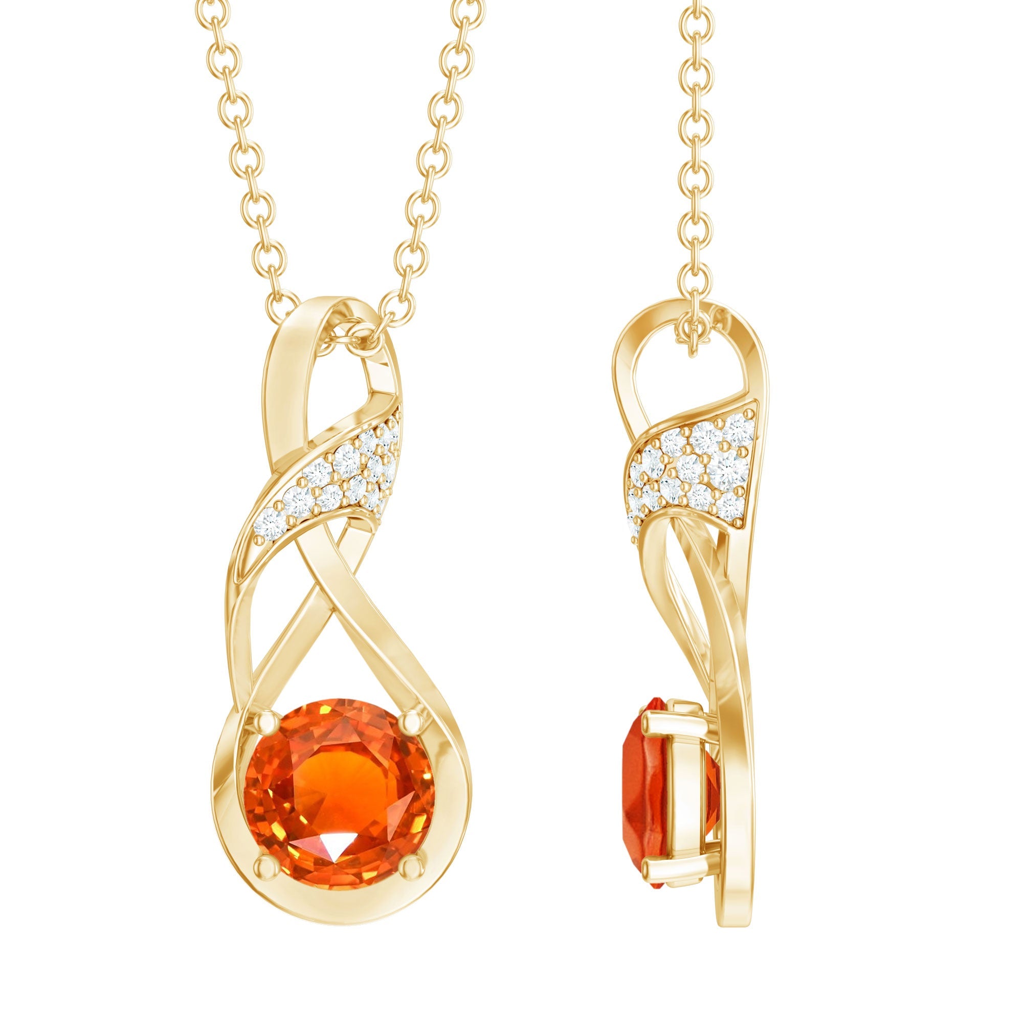 Lab Created Orange Sapphire and Diamond Infinity Necklace with Chain