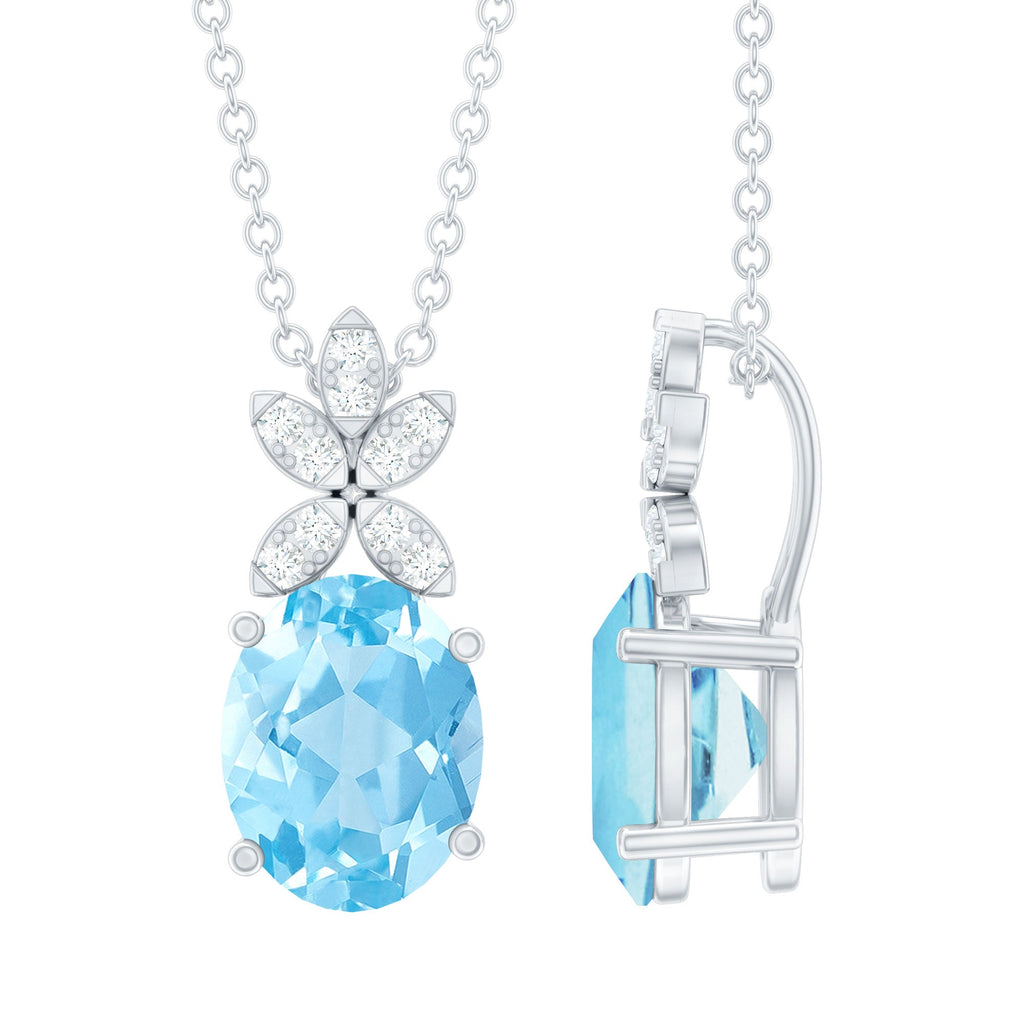 Oval Aquamarine Flower Necklace with Lab Grown Diamonds