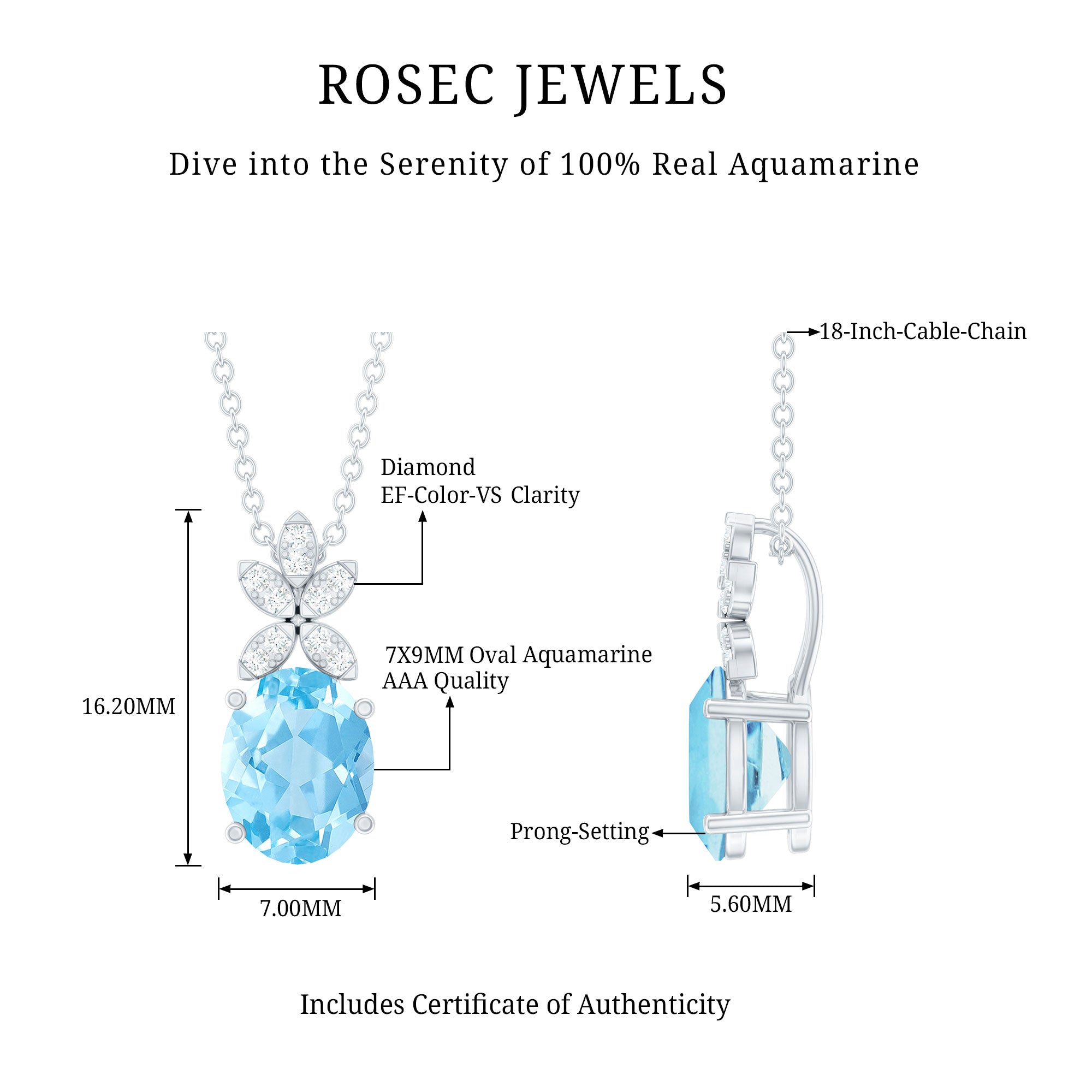 Oval Aquamarine Flower Necklace with Lab Grown Diamonds