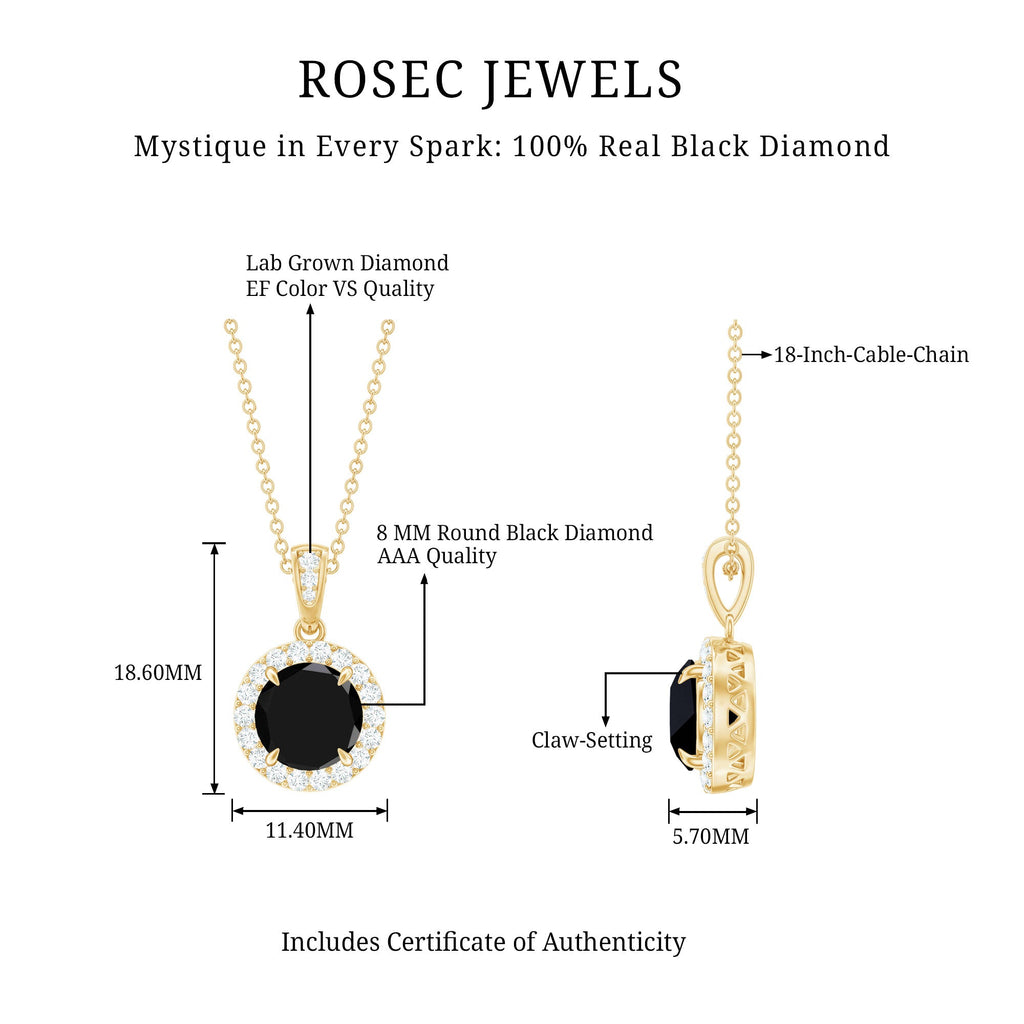 Round Shaped Black and White Diamond Halo Necklace with Chain