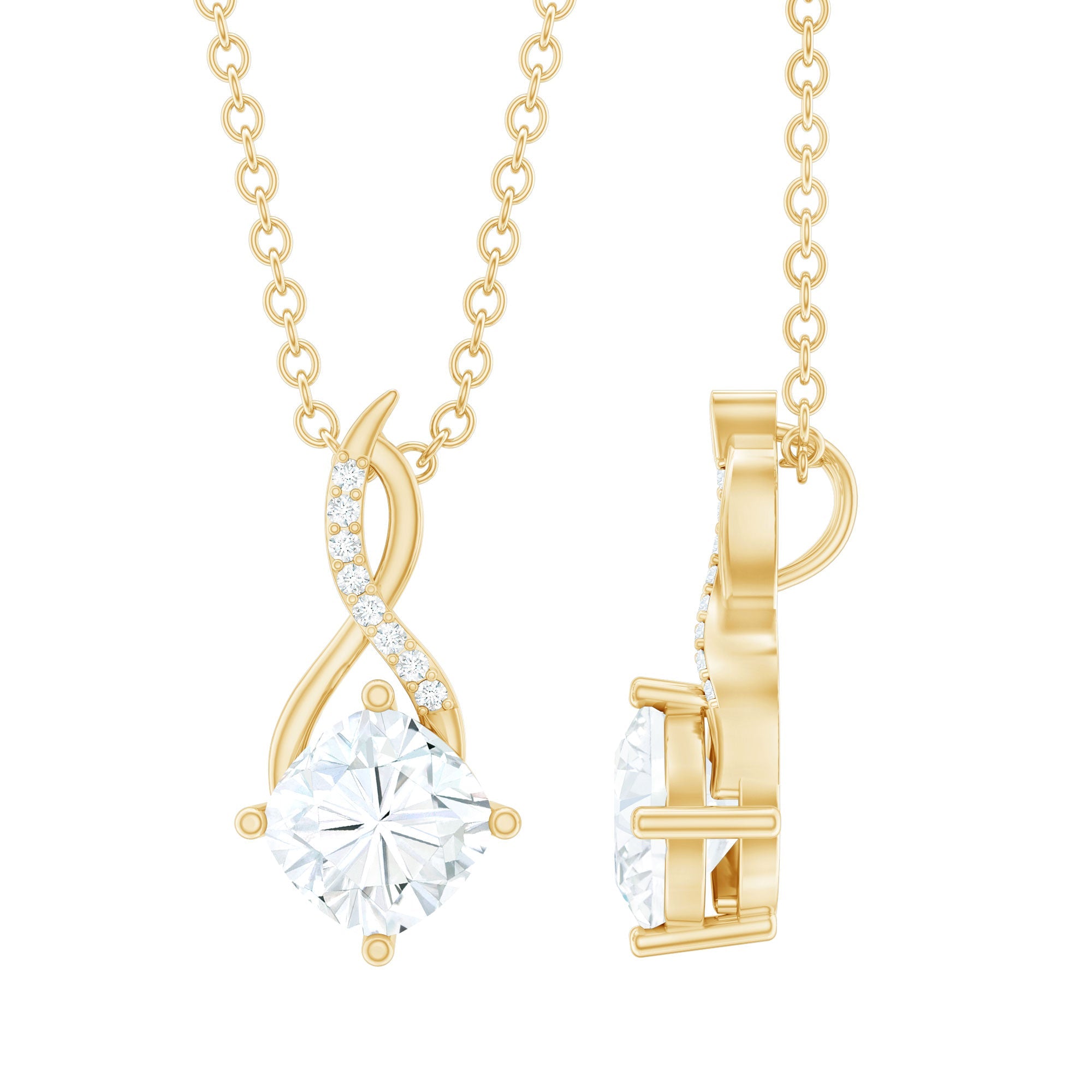 Cushion Cut 5 MM Moissanite Infinity Necklace with Silver Chain