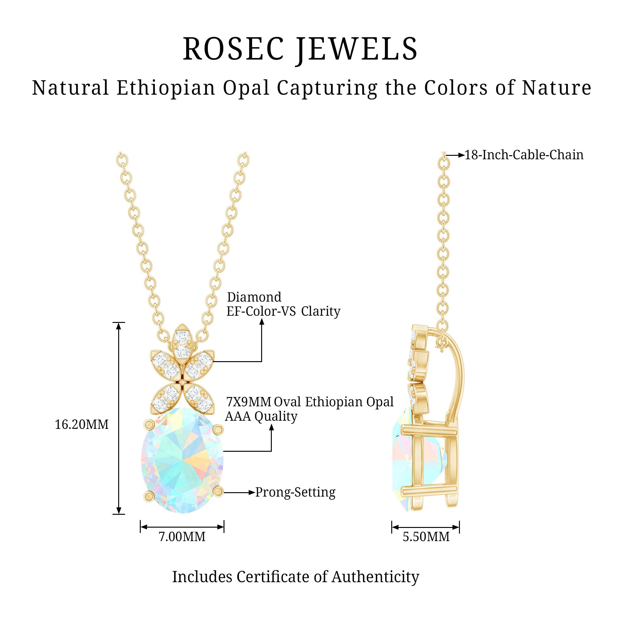 Oval Shaped Ethiopian Opal and Diamond Flower Necklace with Chain