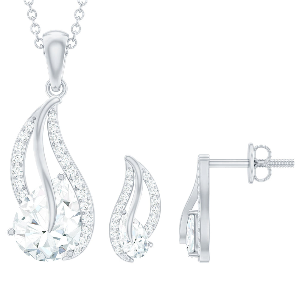 Pear Cut Cubic Zirconia Bridal Necklace and Earrings Set in Silver