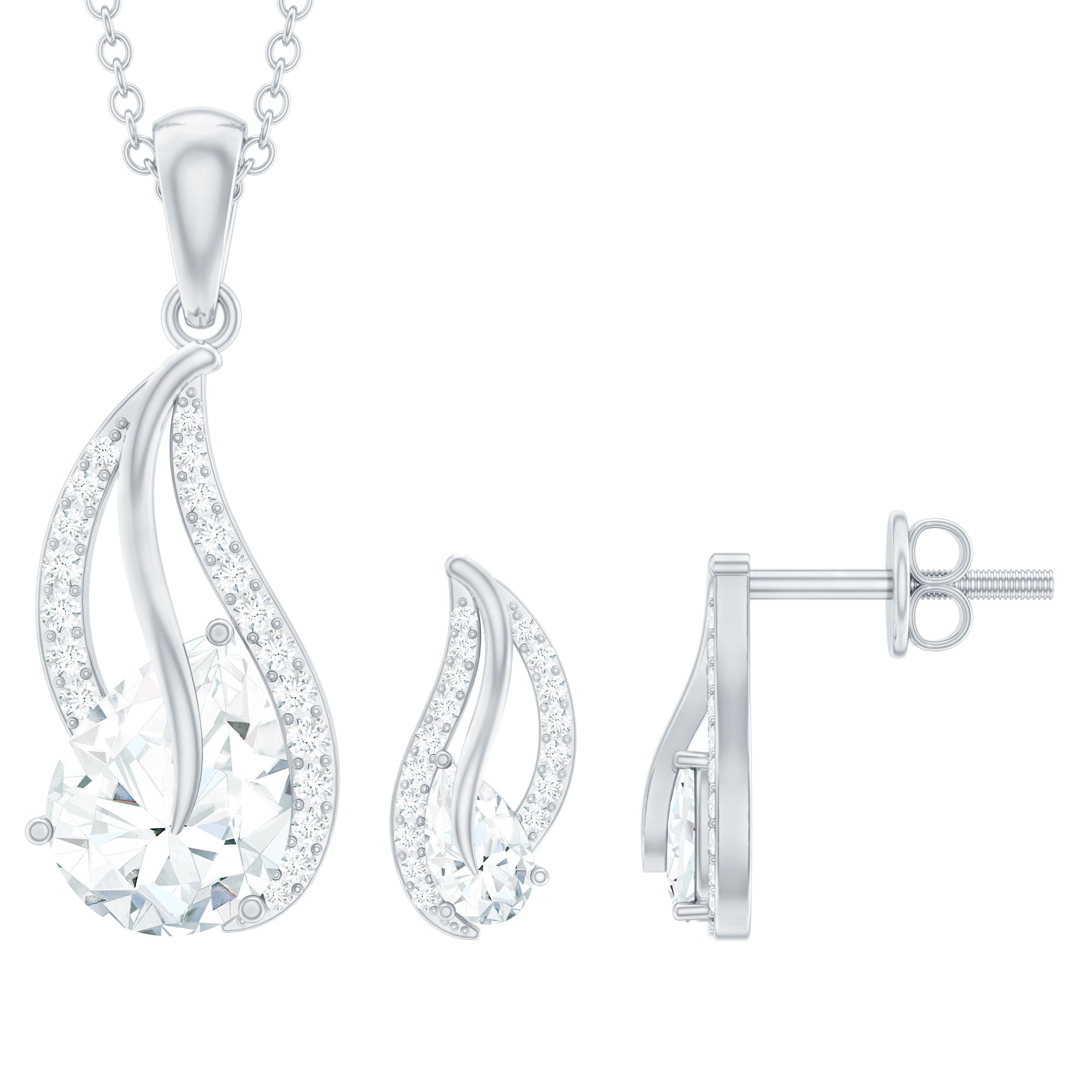 Pear Cut Cubic Zirconia Bridal Necklace and Earrings Set in Silver