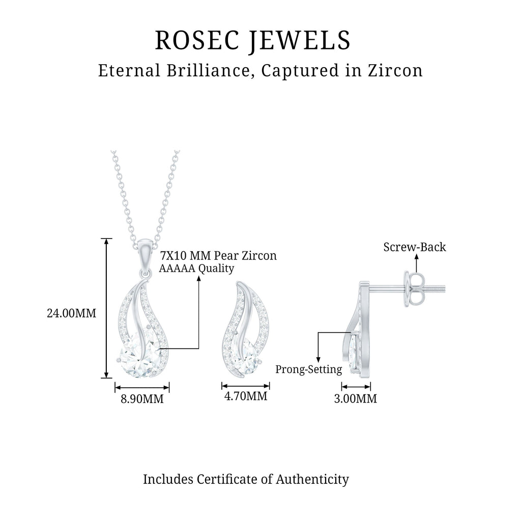 Pear Cut Cubic Zirconia Bridal Necklace and Earrings Set in Silver