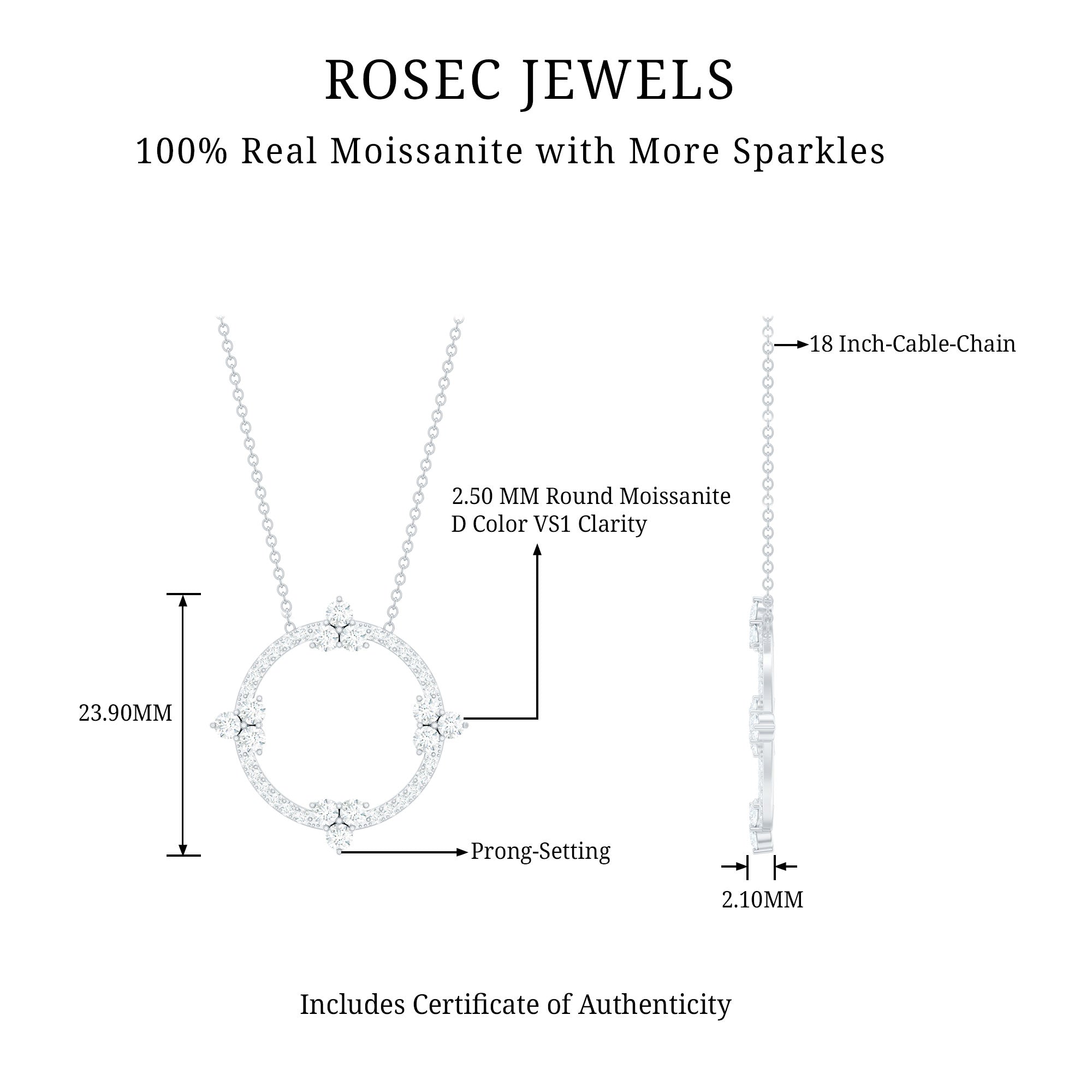 Certified Moissanite Eternity Necklace in 14K Gold Plated Silver