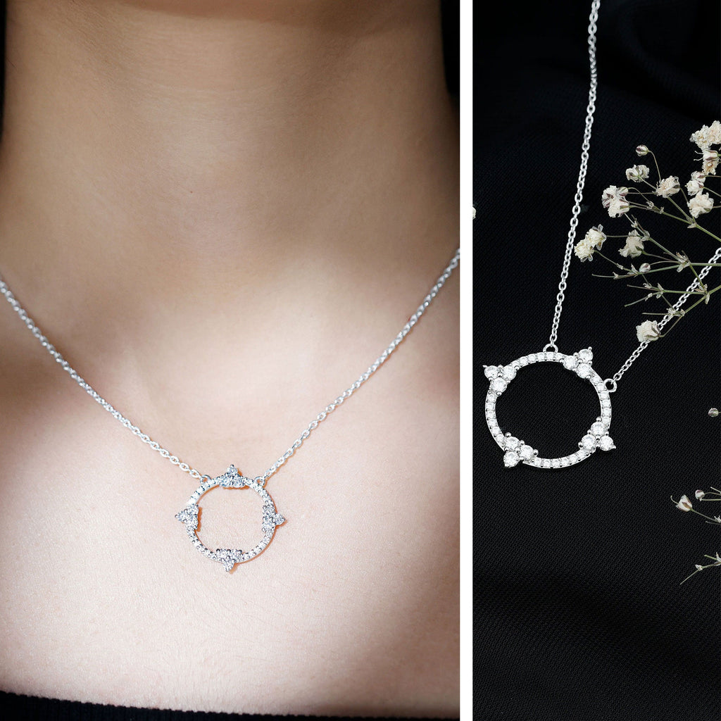 Certified Moissanite Eternity Necklace in 14K Gold Plated Silver