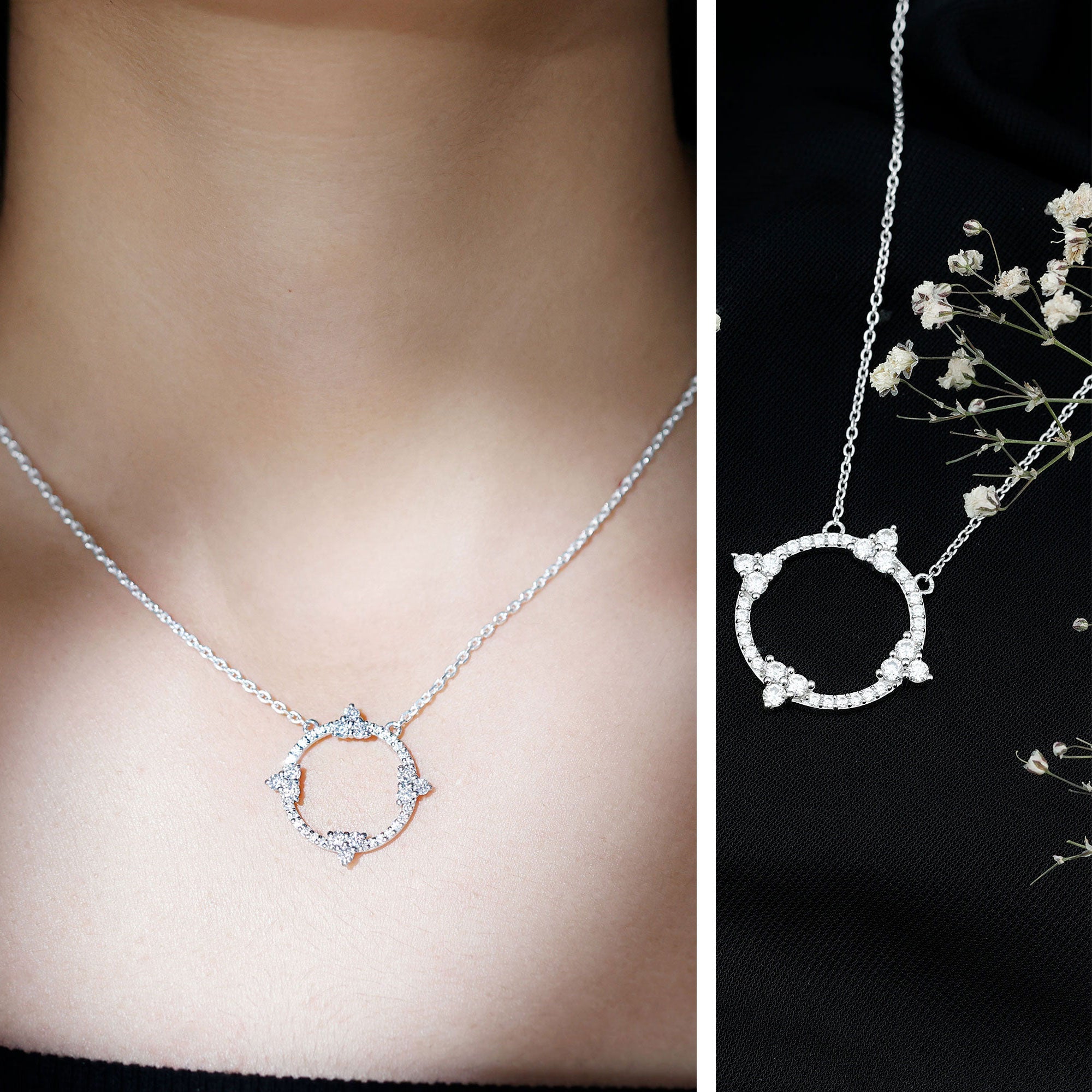 Certified Moissanite Eternity Necklace in 14K Gold Plated Silver