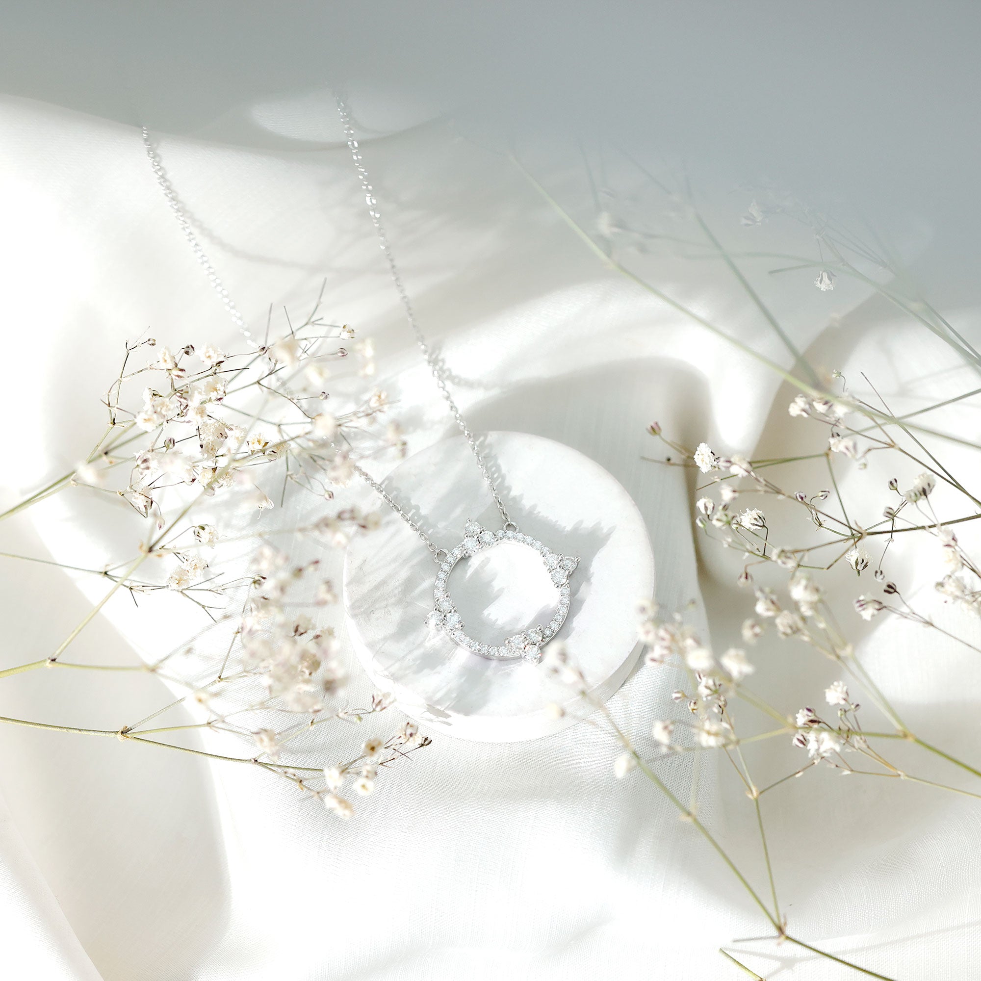 Certified Moissanite Eternity Necklace in 14K Gold Plated Silver