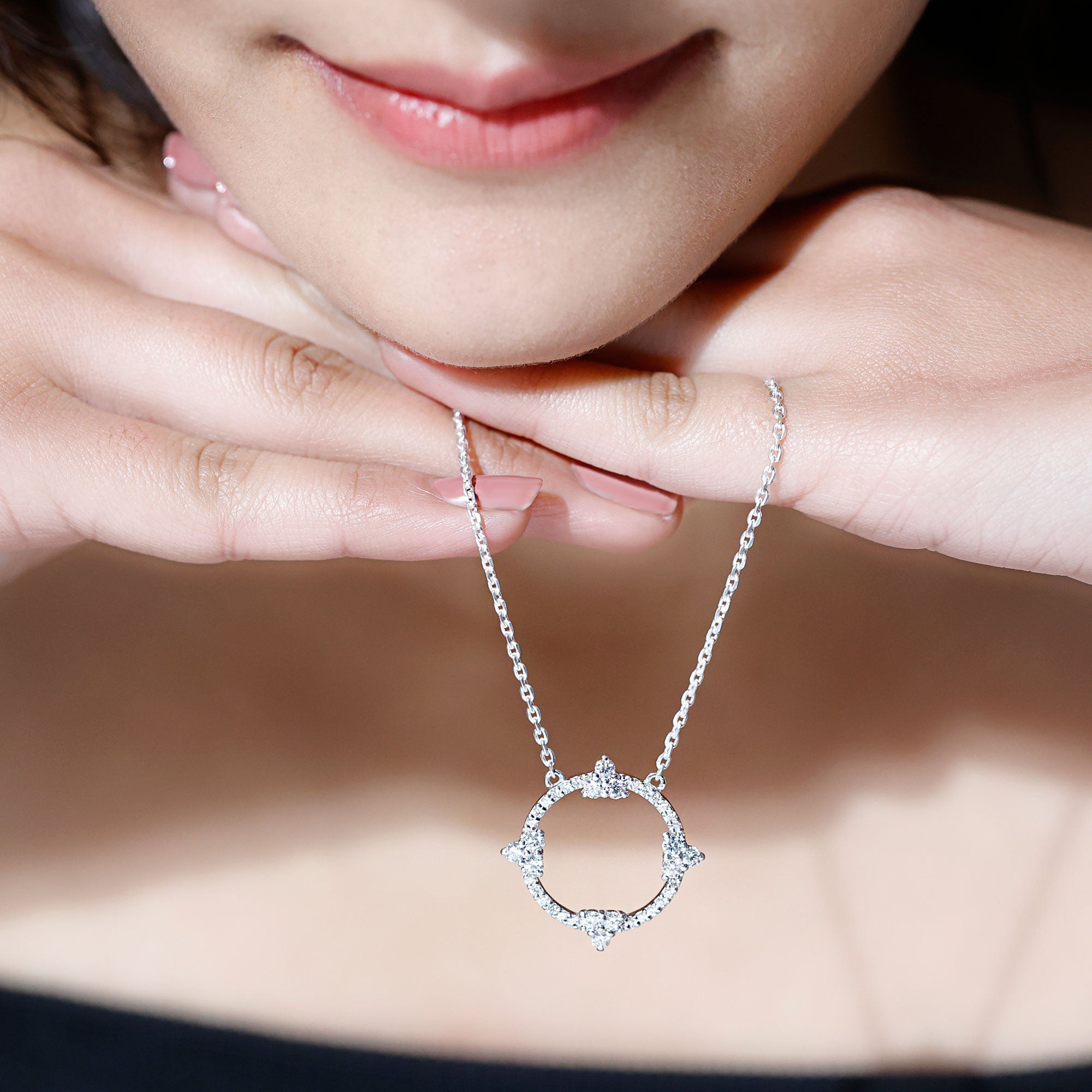 Certified Moissanite Eternity Necklace in 14K Gold Plated Silver