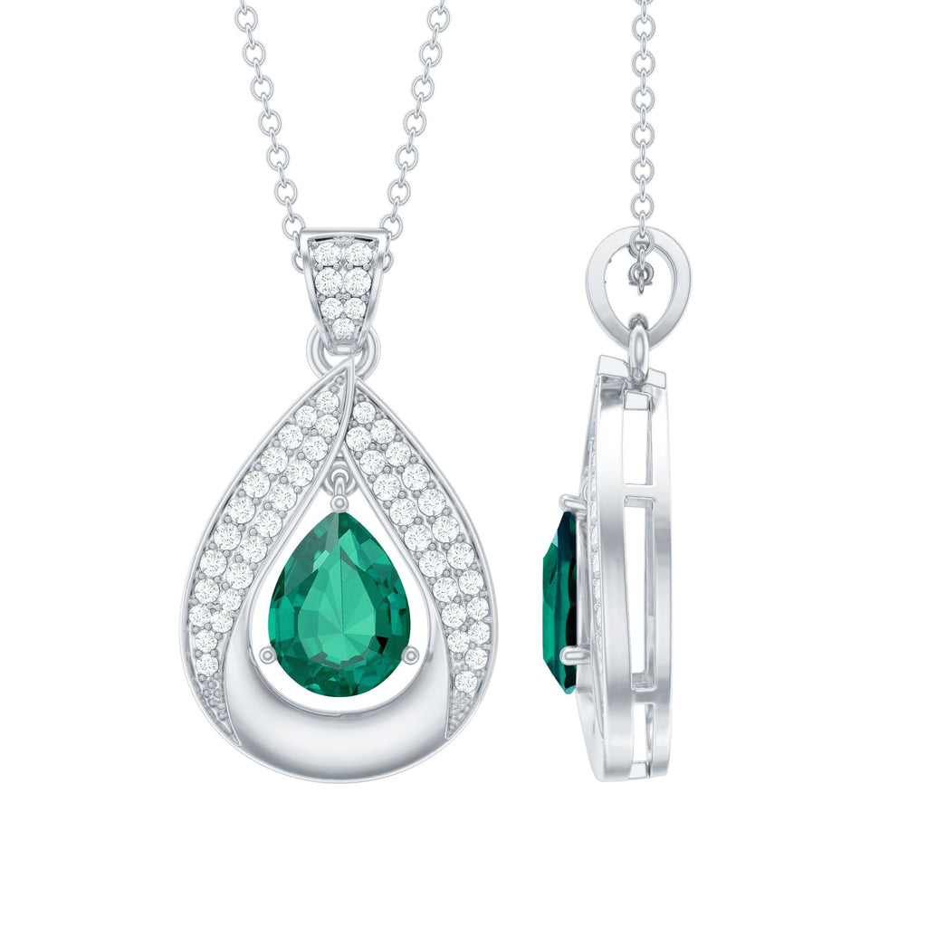 Lab Grown 6X8 MM Emerald Moissanite Bridal Necklace with Chain