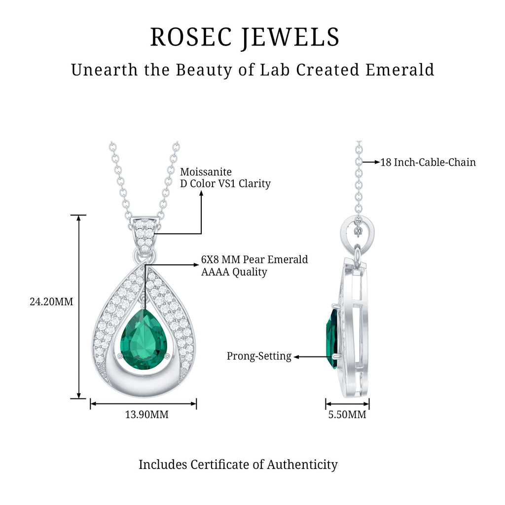 Lab Grown 6X8 MM Emerald Moissanite Bridal Necklace with Chain