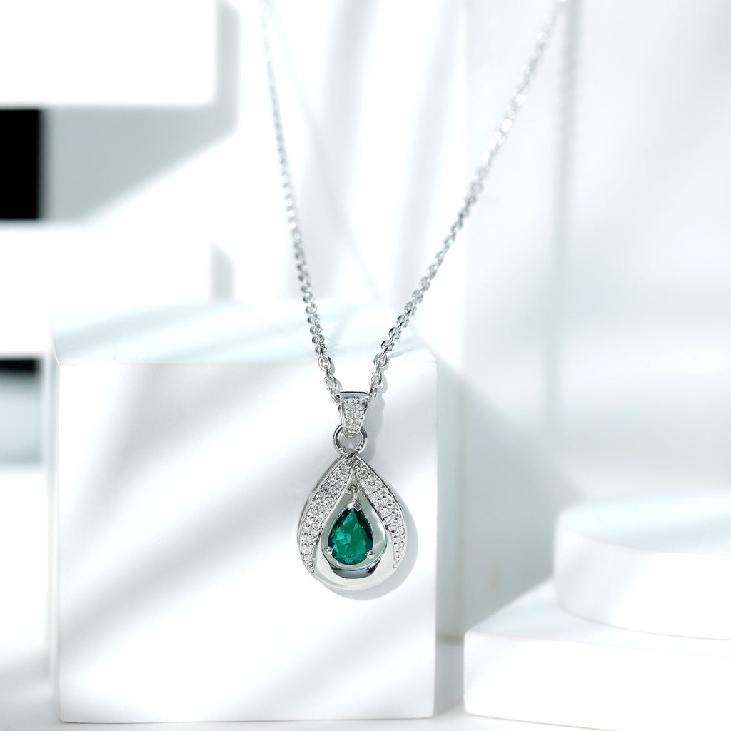 Lab Grown 6X8 MM Emerald Moissanite Bridal Necklace with Chain