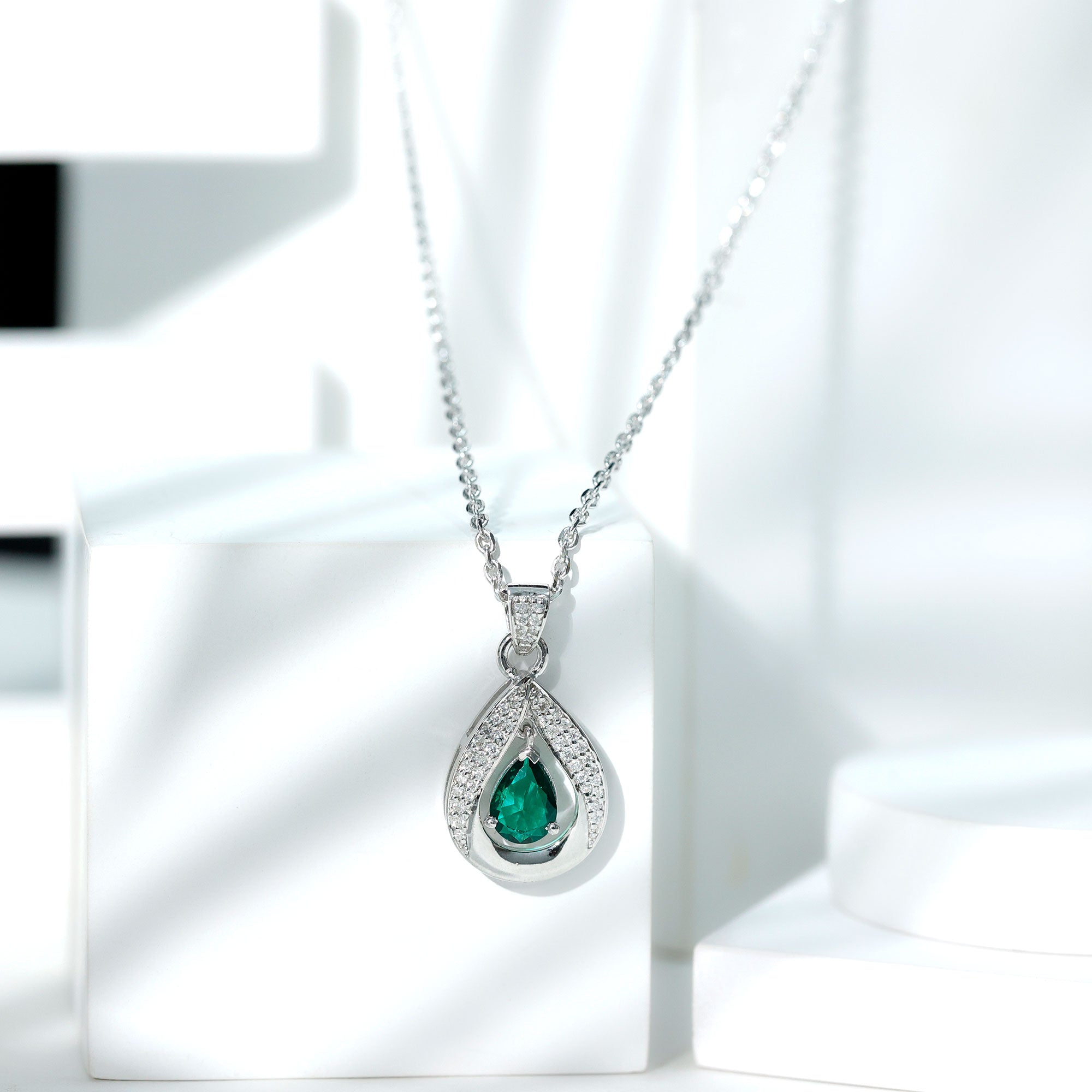 Lab Grown 6X8 MM Emerald Moissanite Bridal Necklace with Chain