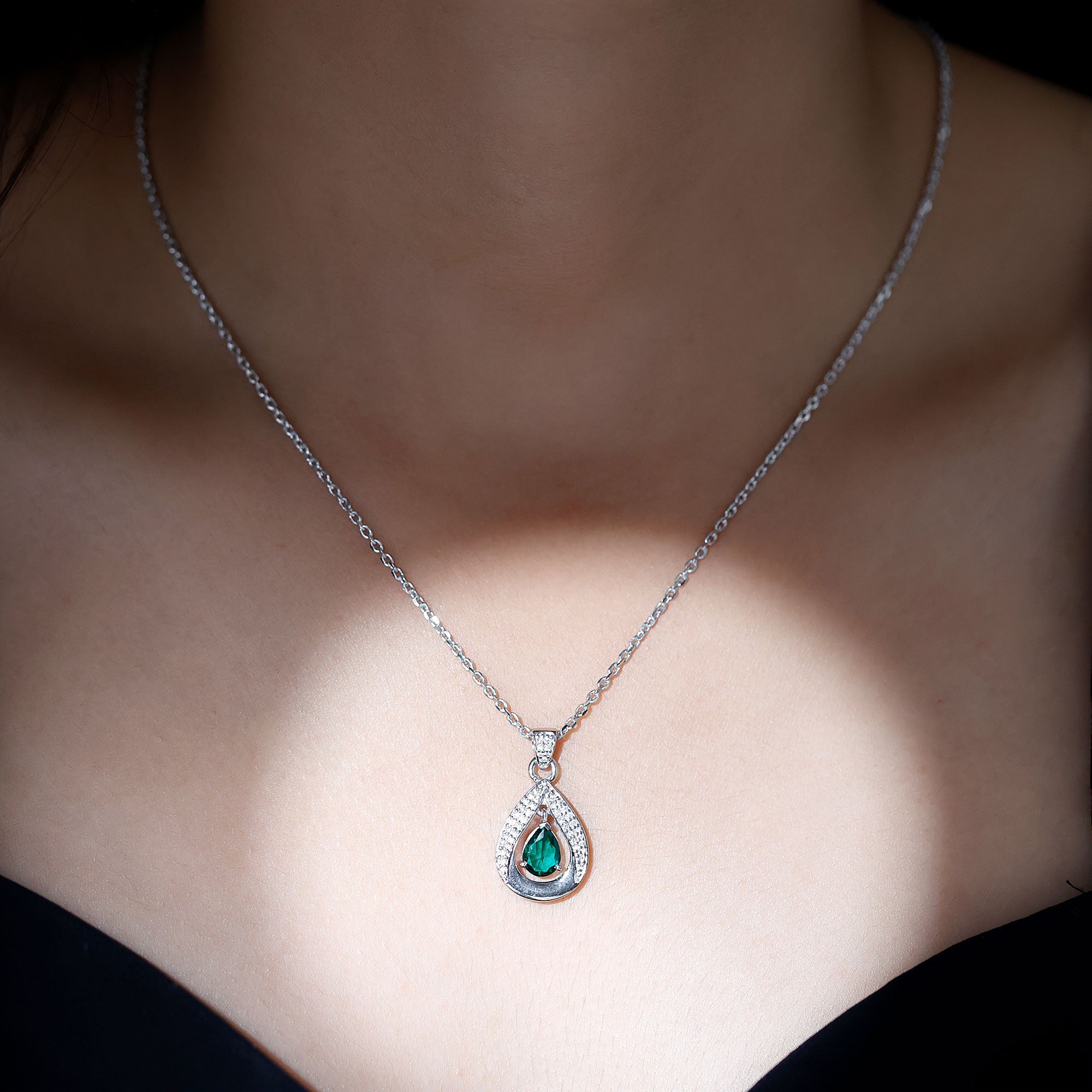 Lab Grown 6X8 MM Emerald Moissanite Bridal Necklace with Chain
