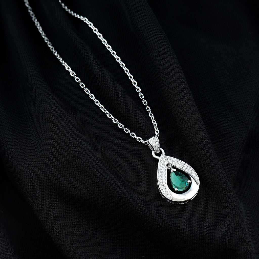 Lab Grown 6X8 MM Emerald Moissanite Bridal Necklace with Chain
