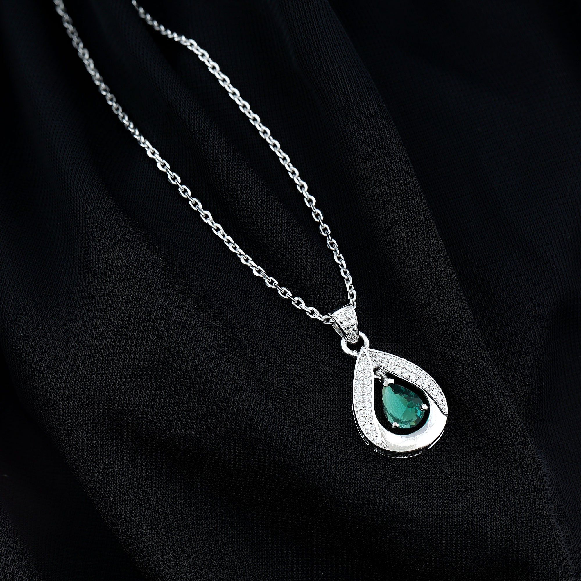 Lab Grown 6X8 MM Emerald Moissanite Bridal Necklace with Chain