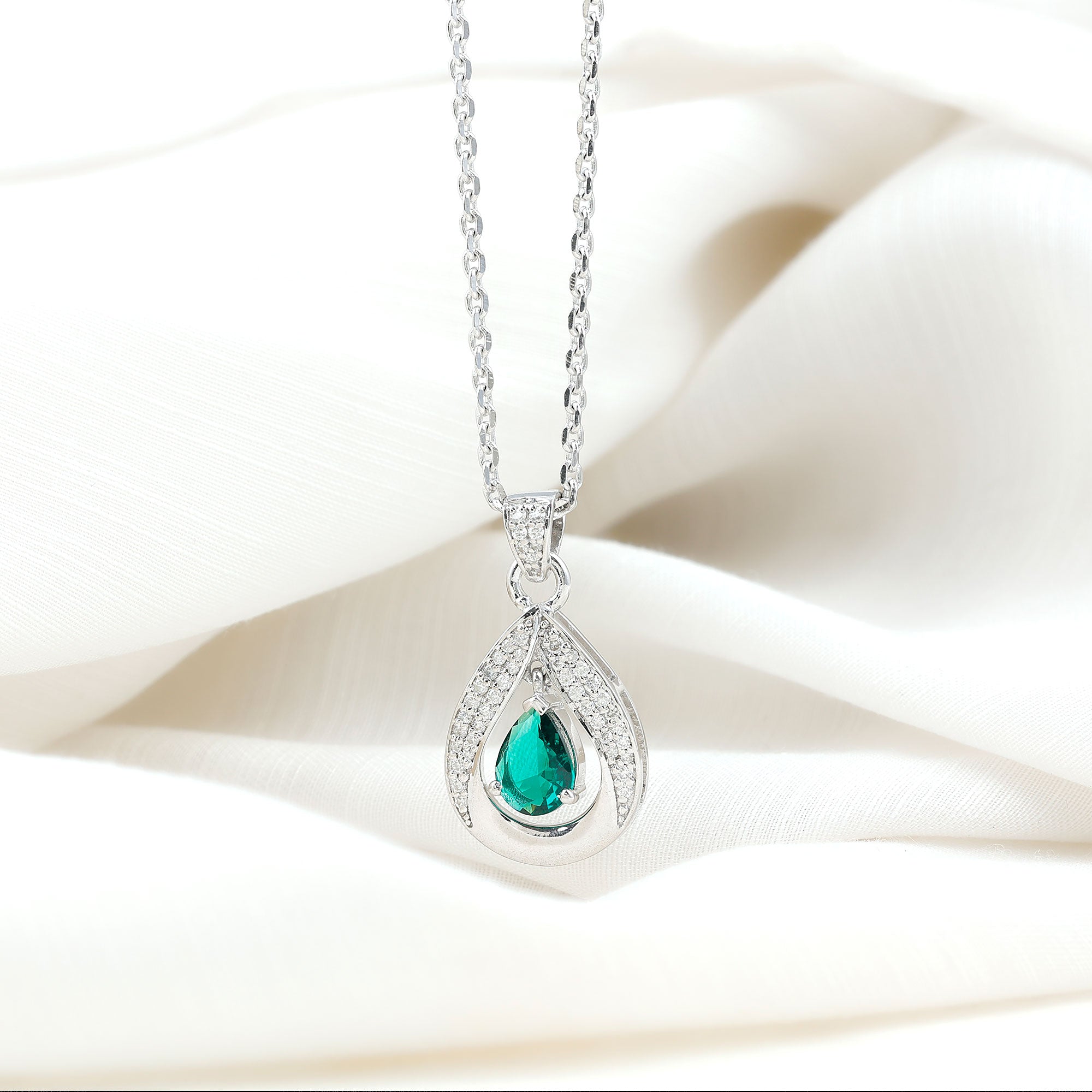 Lab Grown 6X8 MM Emerald Moissanite Bridal Necklace with Chain