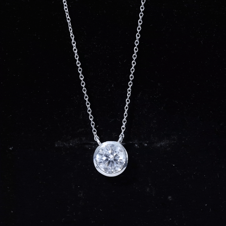 Bezel Set 7 MM Round Moissanite Solitaire Necklace